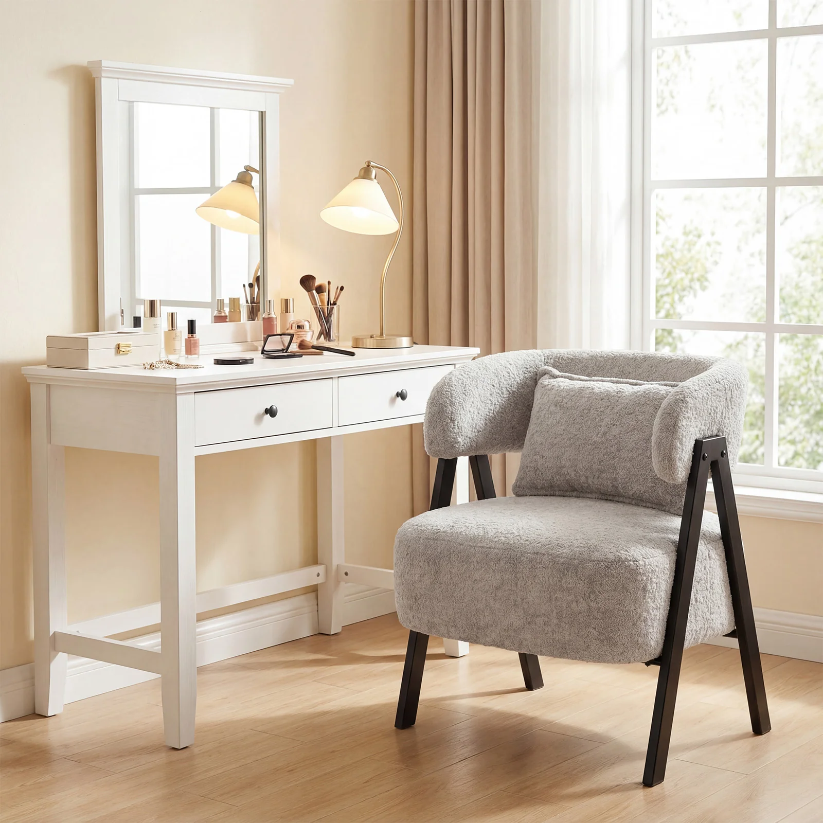 Faux Rabbit Fur Barrel Accent Chair, Gray - Image 5