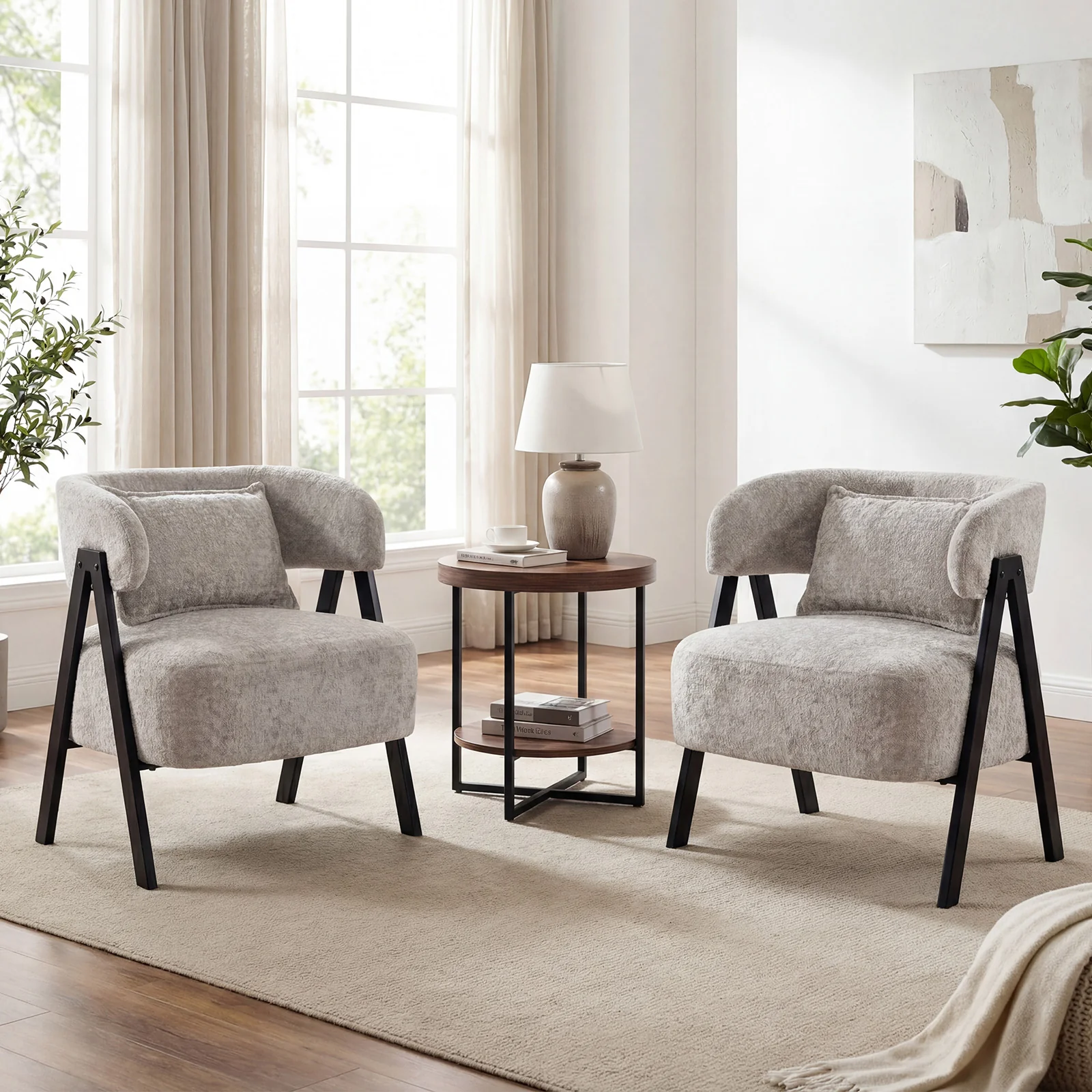 Faux Rabbit Fur Barrel Accent Chair, Gray - Image 6