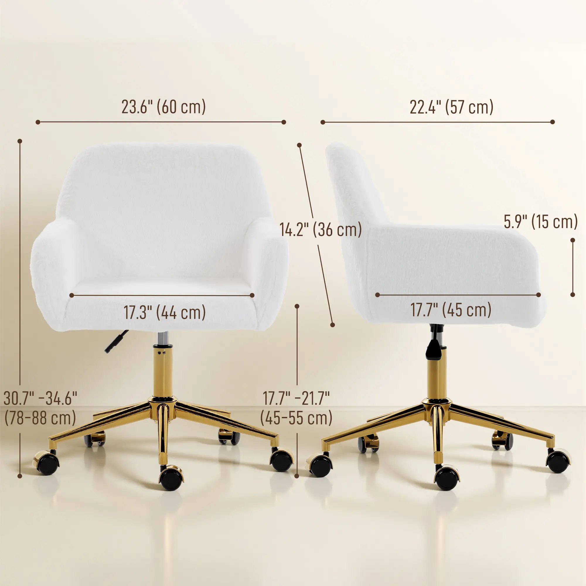 Faux Rabbit Fur Upholstered Office Chair, Cream White - Image 3
