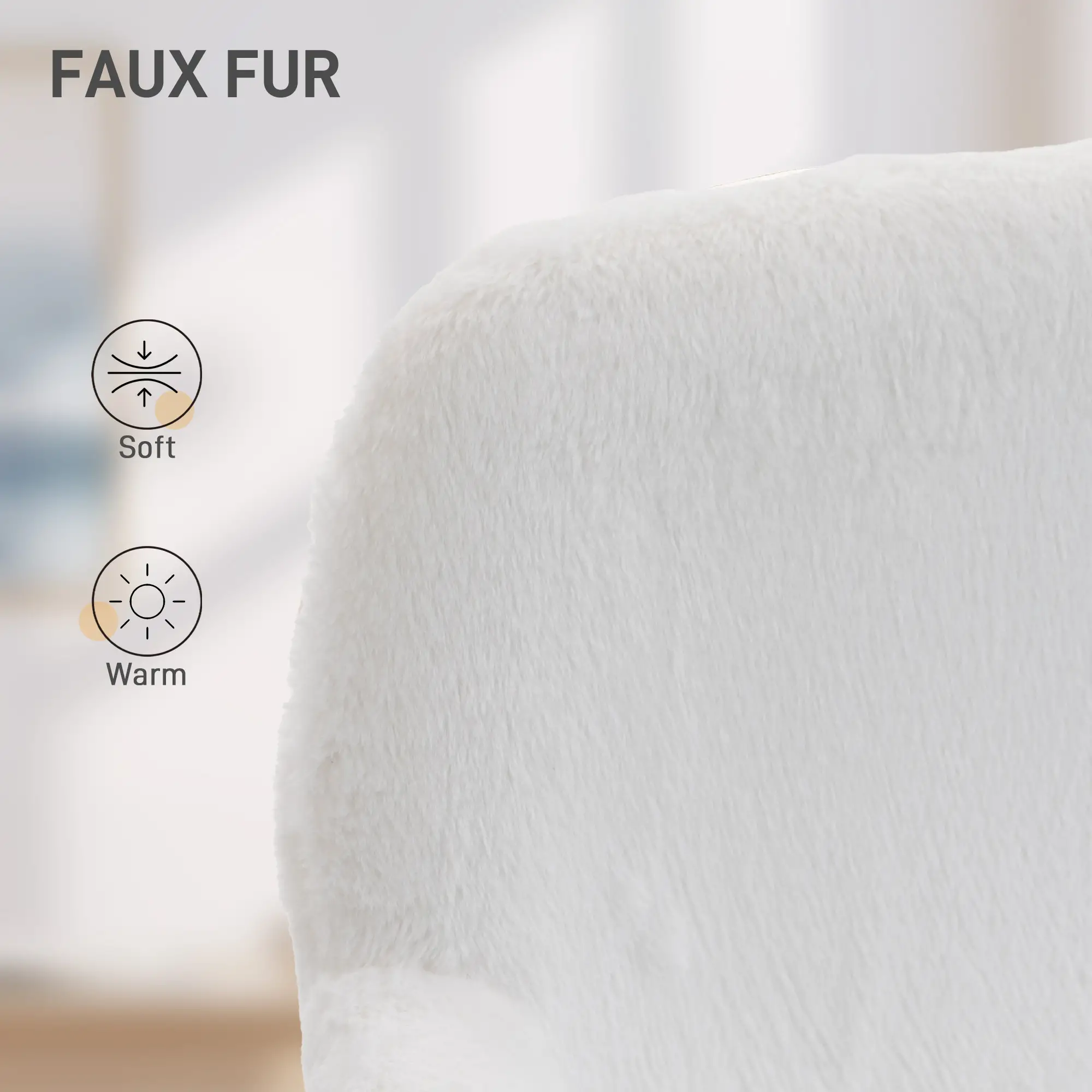 Faux Rabbit Fur Upholstered Office Chair, Cream White - Image 5