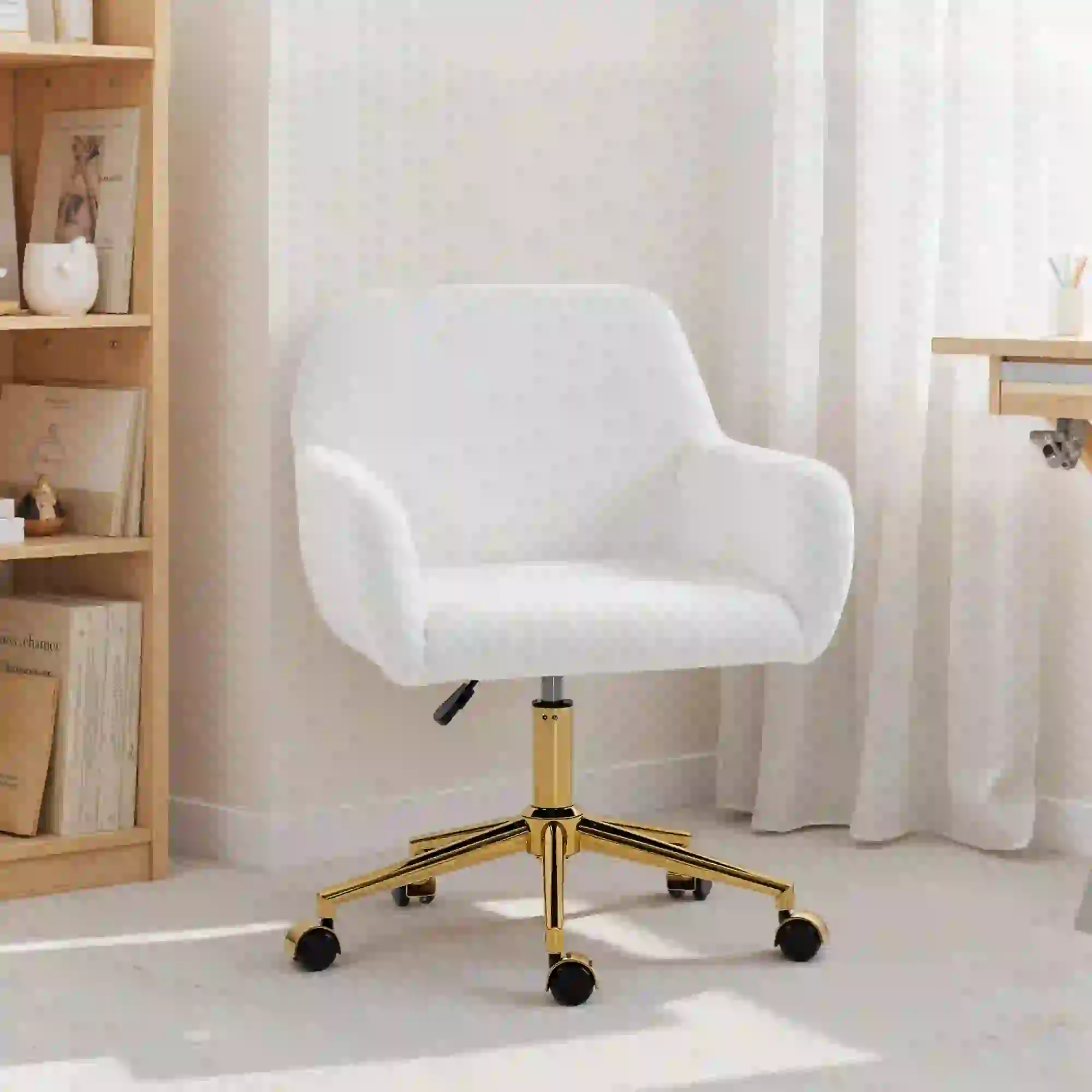 Faux Rabbit Fur Upholstered Office Chair, Cream White - Image 8