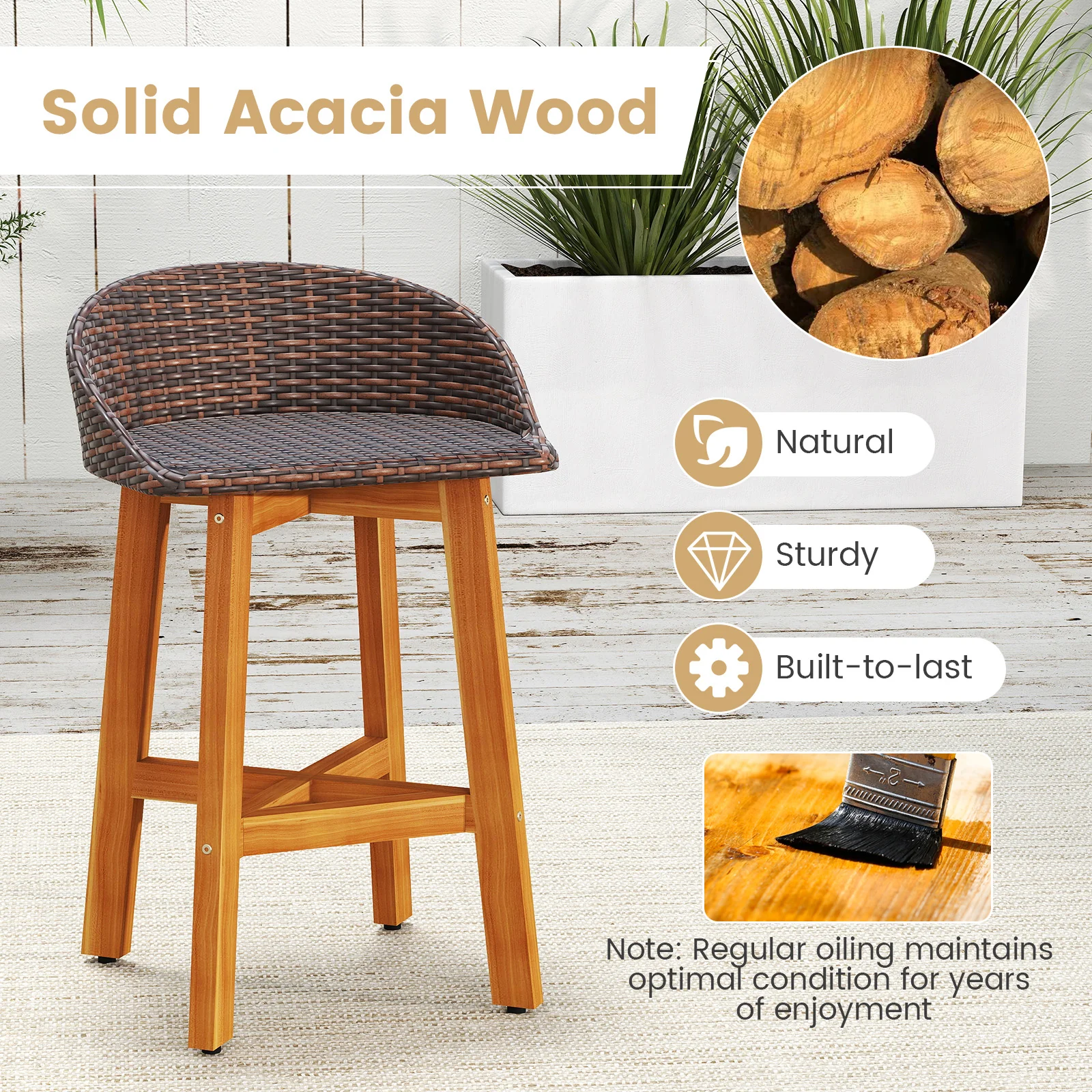 Faux Rattan Bar Chairs, Set of 2, Ergonomic Backrests, Brown - Image 10