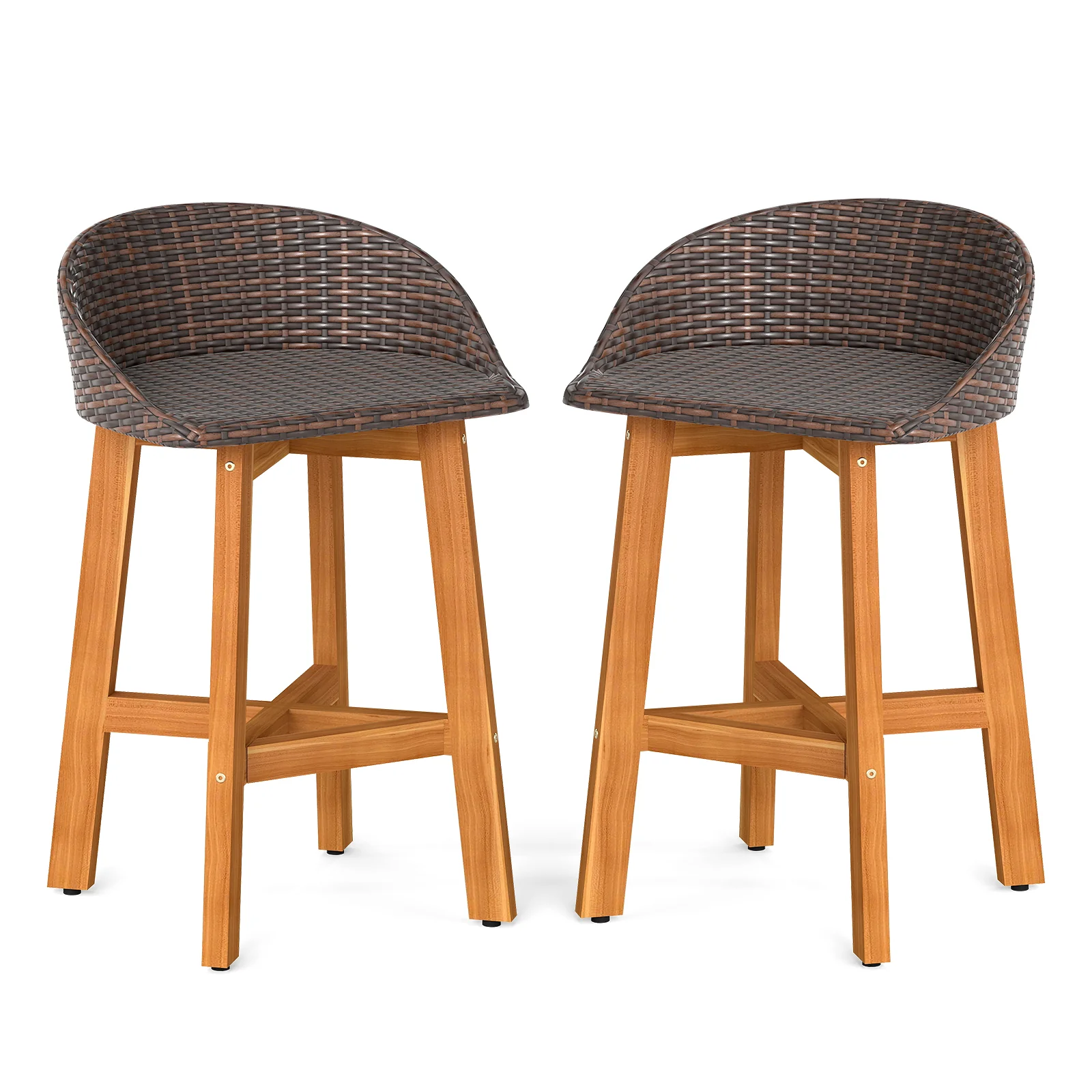 Faux Rattan Bar Chairs, Set of 2, Ergonomic Backrests, Brown - Image 4