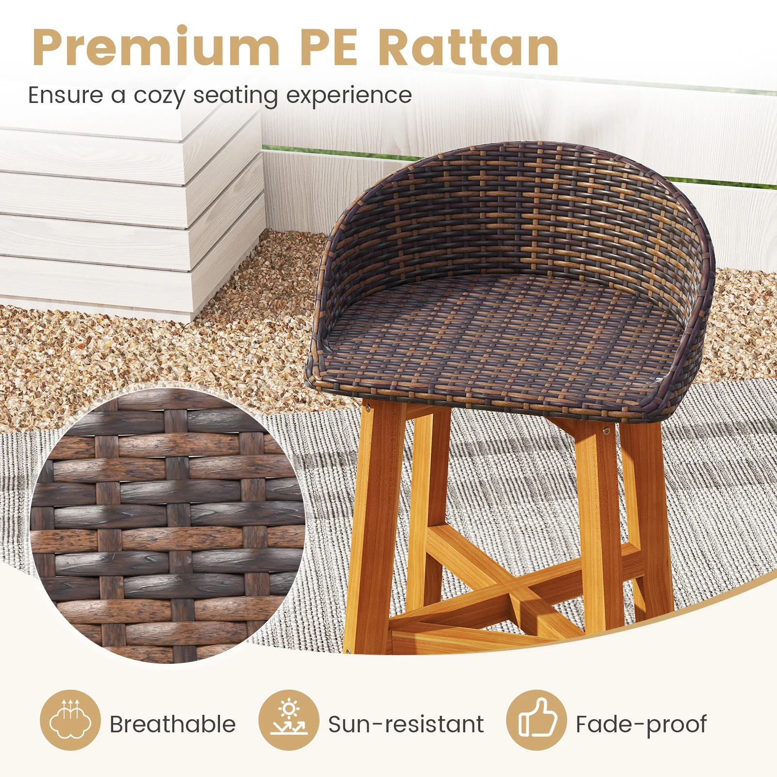 Faux Rattan Bar Chairs, Set of 2, Ergonomic Backrests, Brown - Image 9