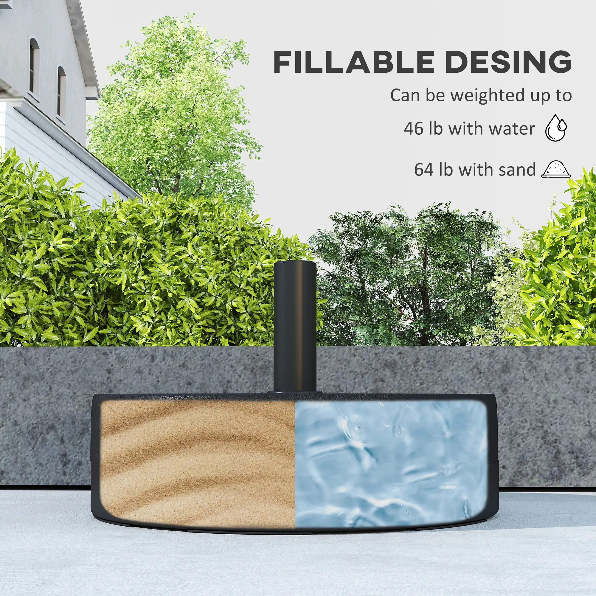 Fillable Umbrella Base, 20 Inch, Water Sand Filled Stand, Fit 1.5"/1.9" Pole - Image 4