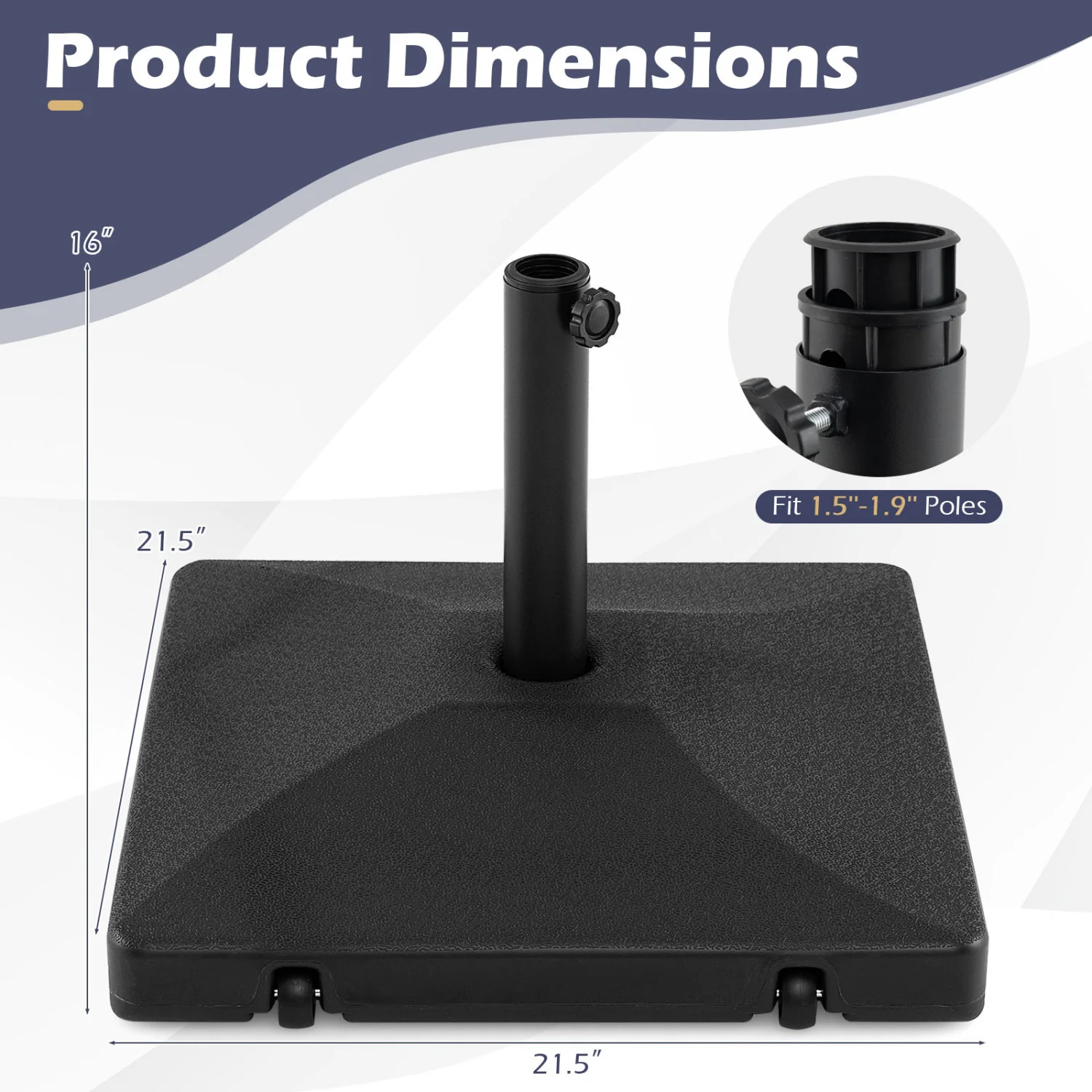 Fillable Umbrella Base, 90 LBS Heavy Duty With 2 Wheels, Black - Image 5