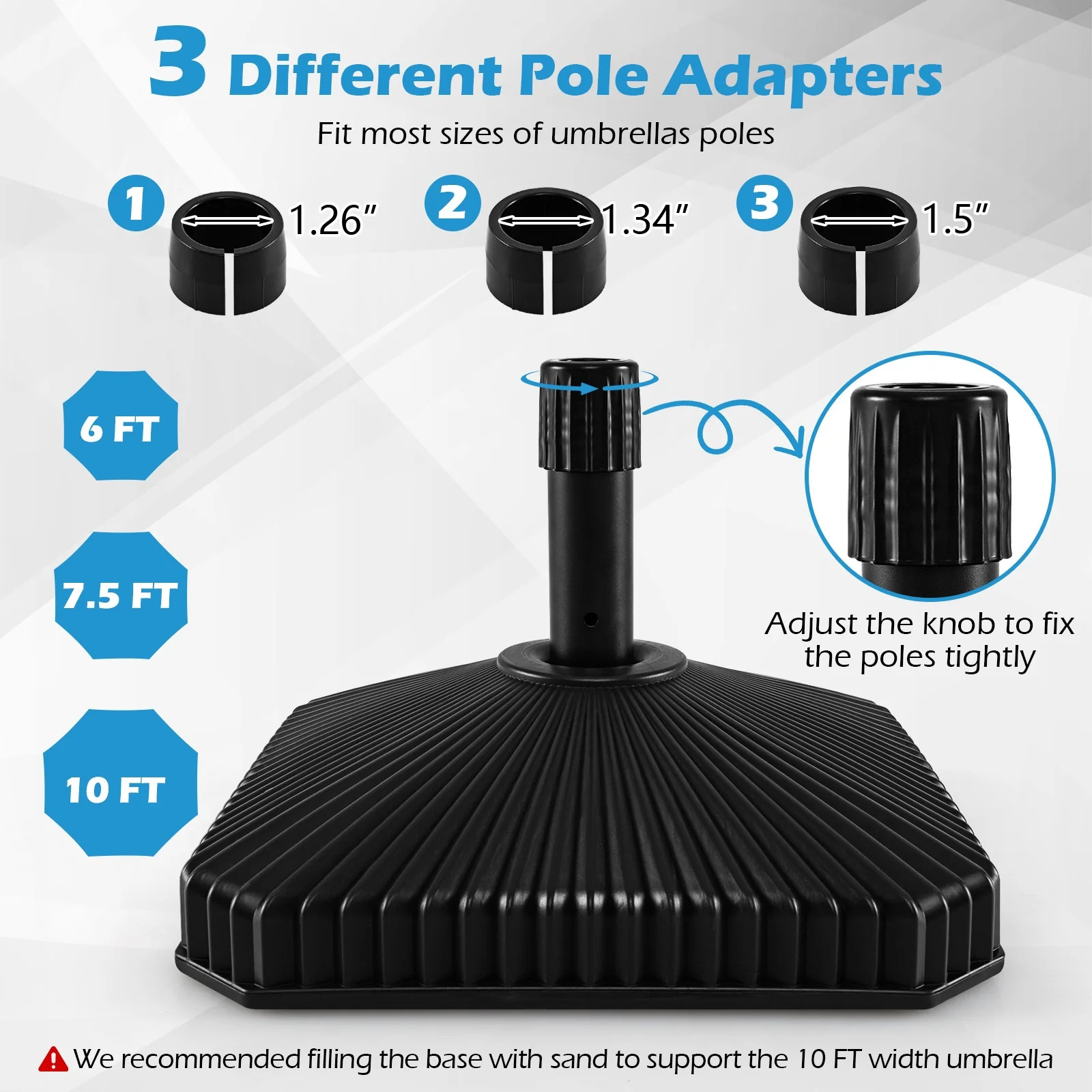 Fillable Umbrella Base, Shell Texture, 3 Coupler Sizes, Black - Image 9
