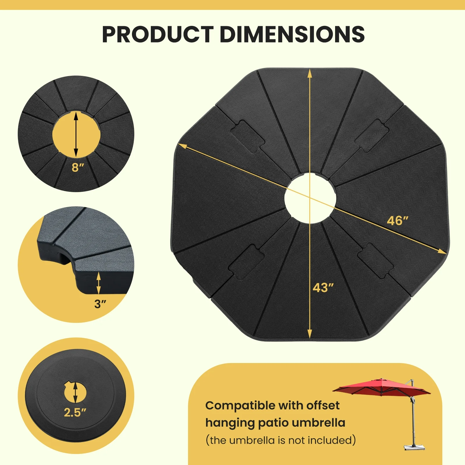 Fillable Umbrella Base Stand, 4-Piece, Black - Image 6
