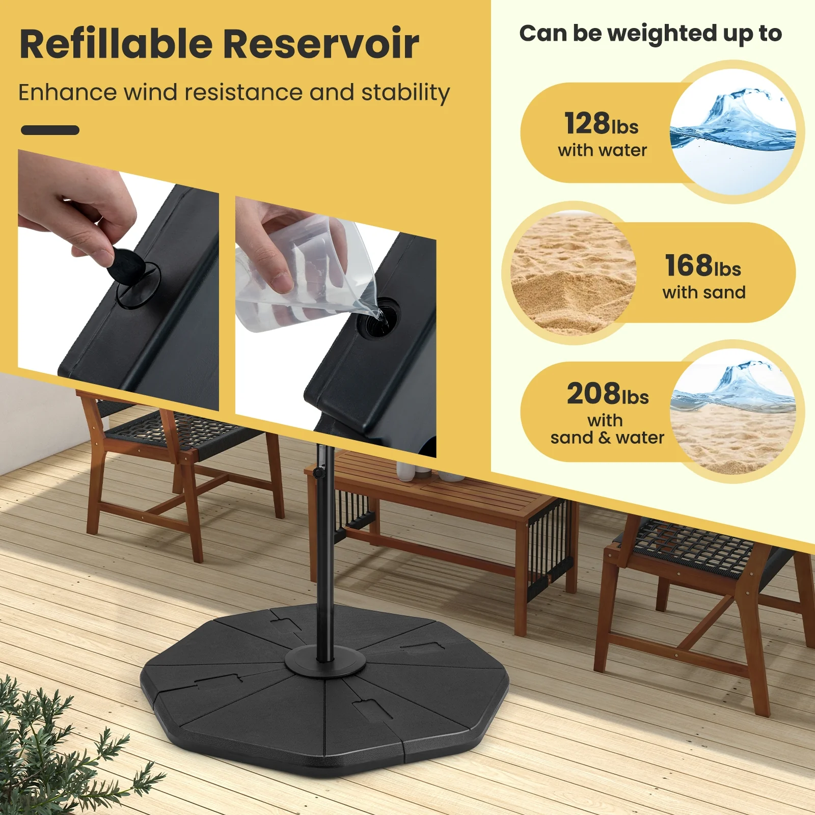 Fillable Umbrella Base Stand, 4-Piece, Black - Image 8