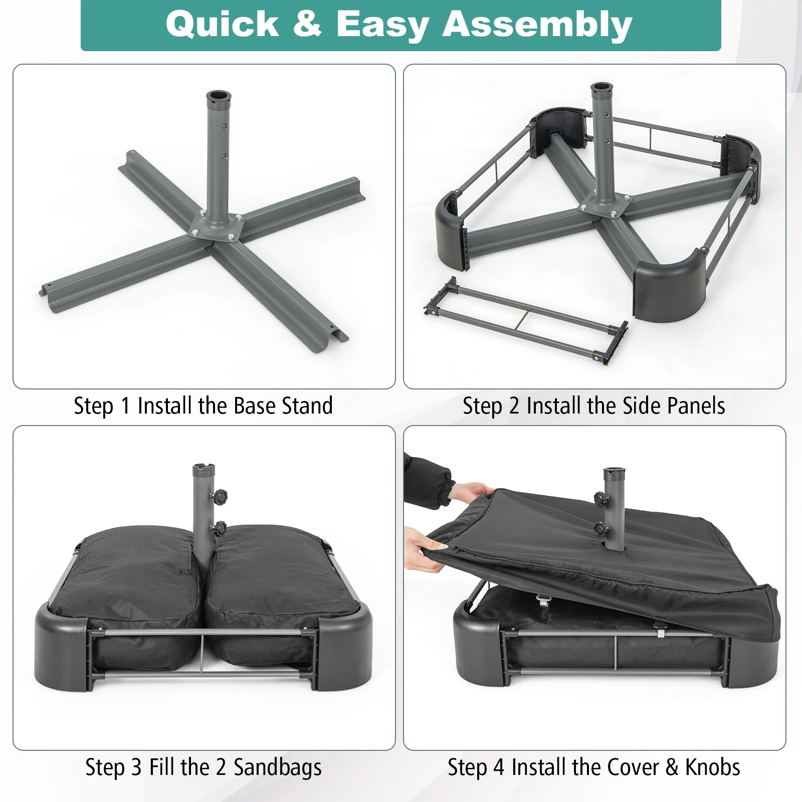 Fillable Umbrella Base With Sandbags And Cover, Black - Image 10