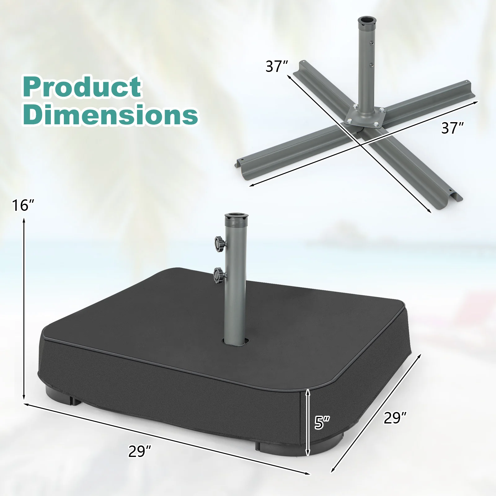 Fillable Umbrella Base With Sandbags And Cover, Black - Image 5