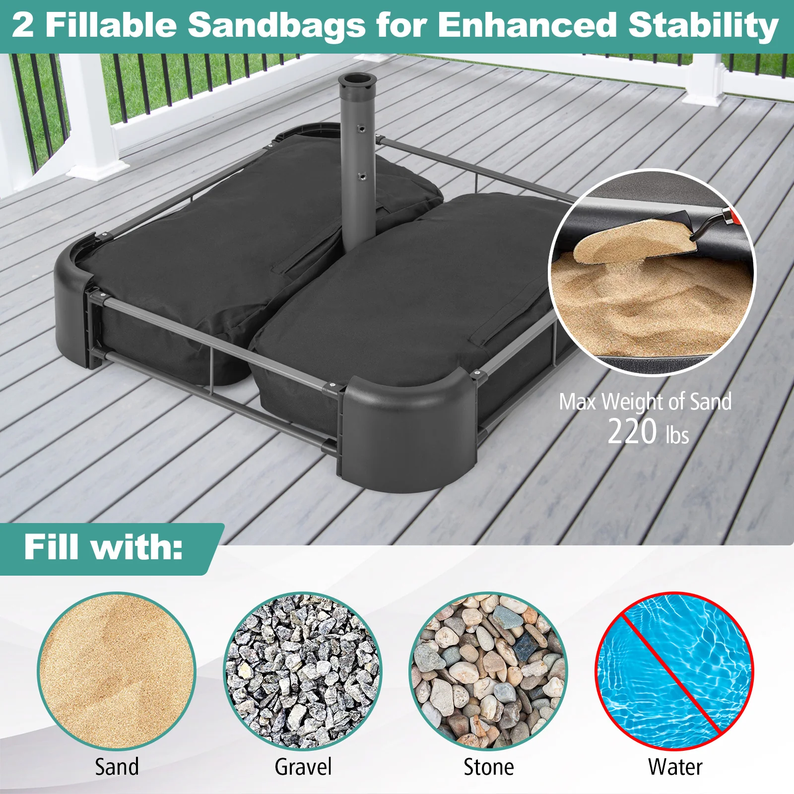 Fillable Umbrella Base With Sandbags And Cover, Black - Image 7
