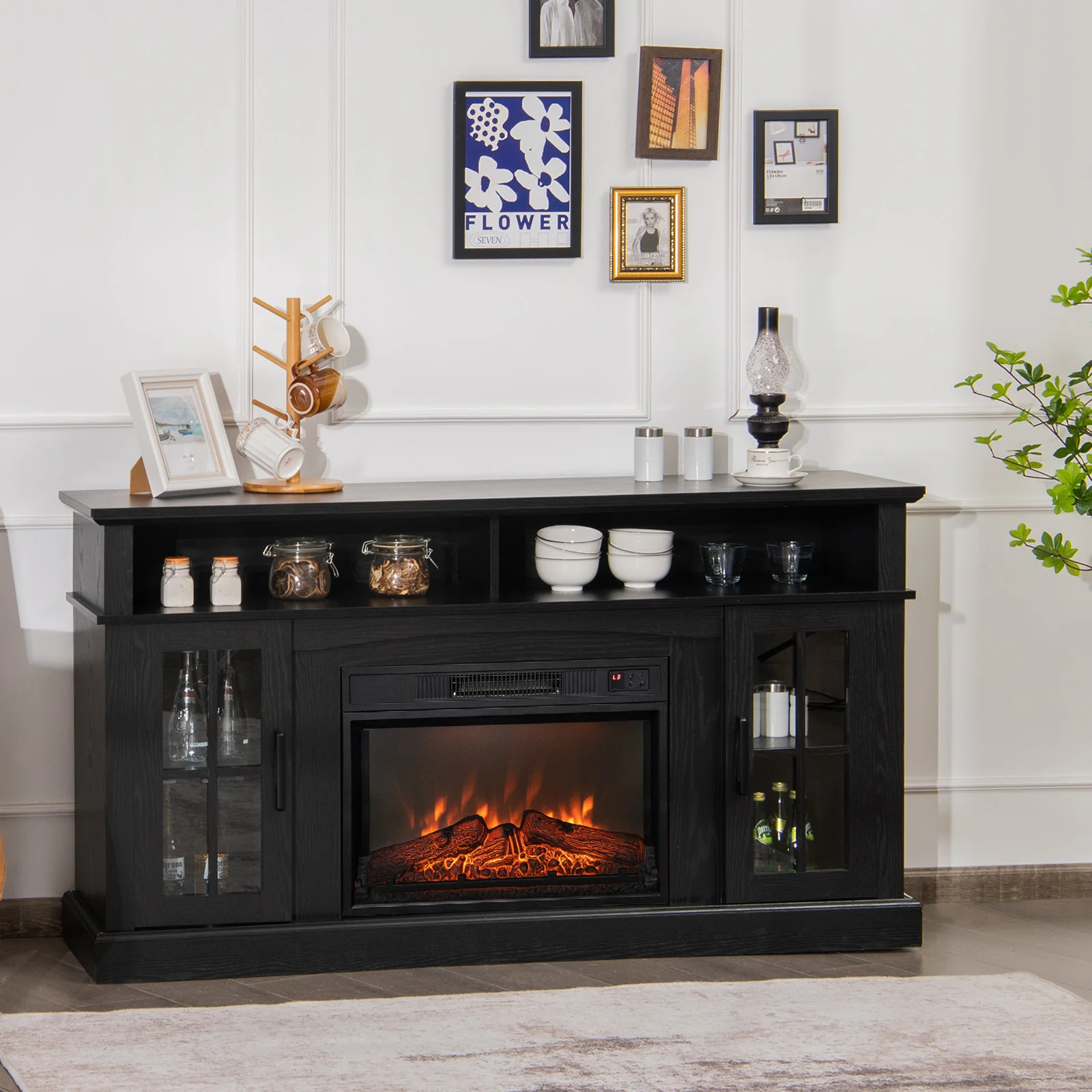 Fireplace TV Stand, 1400W Electric Fireplace, Black - Image 3
