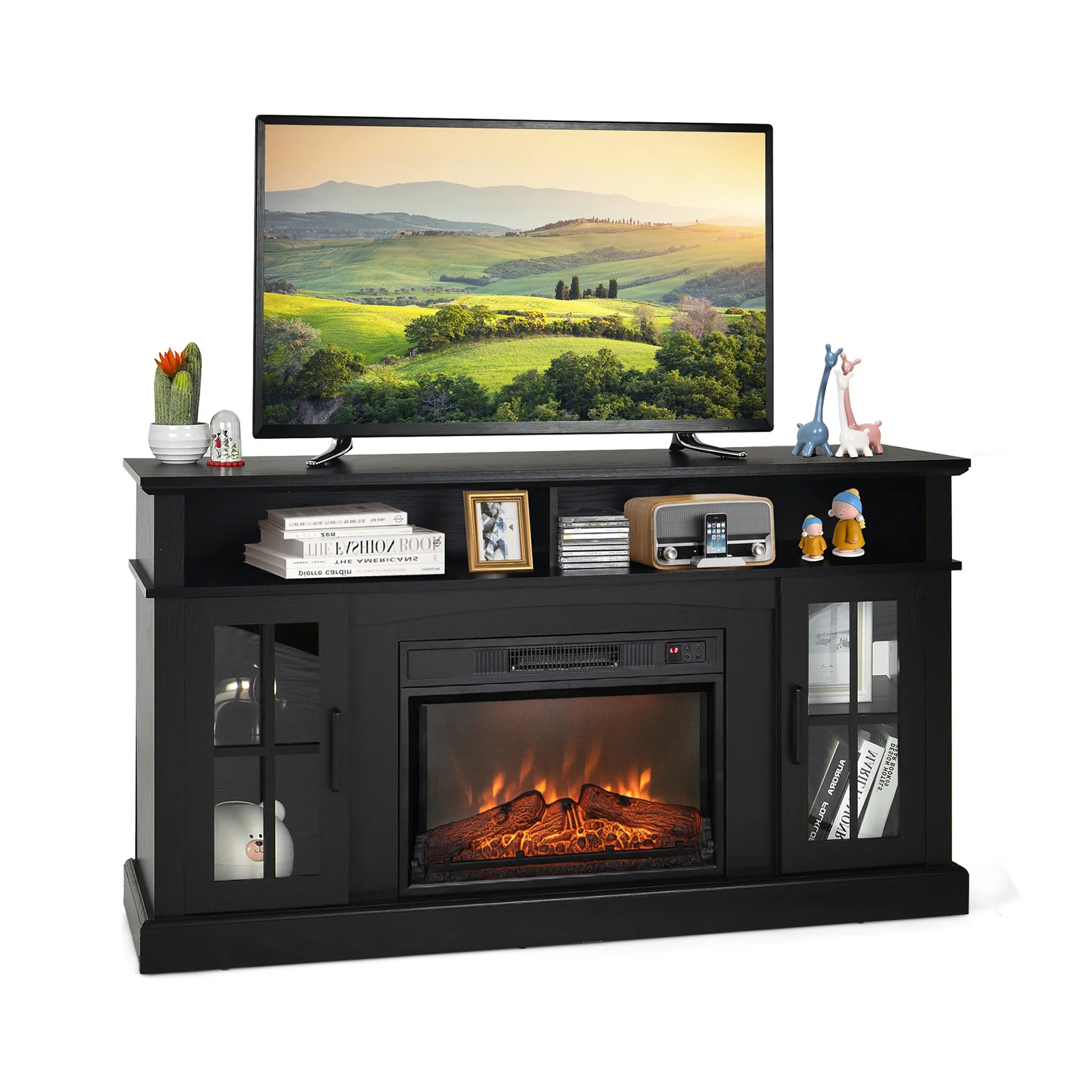 Fireplace TV Stand, 1400W Electric Fireplace, Black - Image 4
