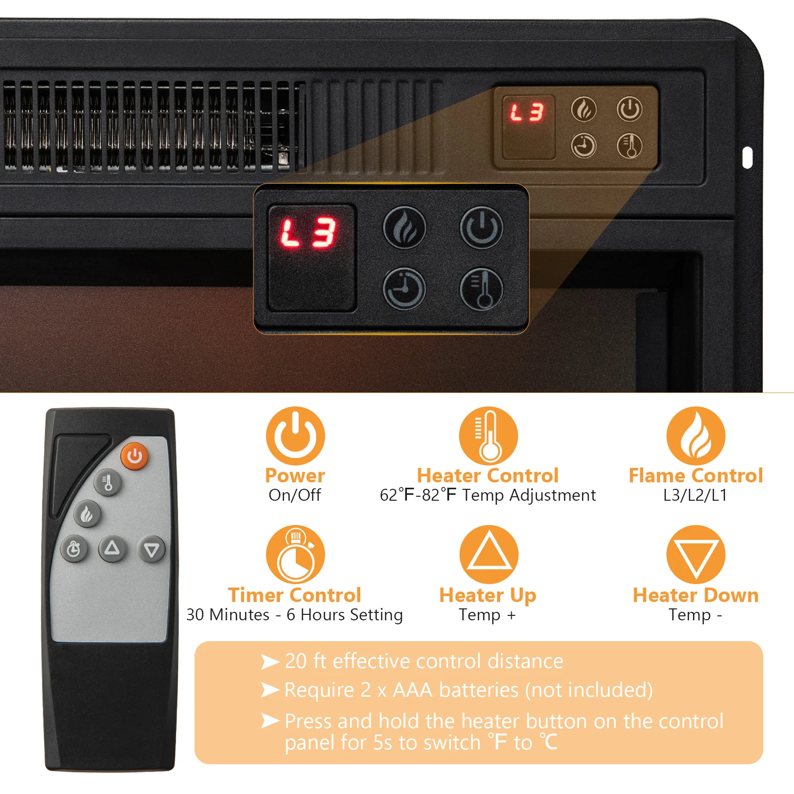 Fireplace TV Stand, 1400W Electric Fireplace, Gray - Image 10