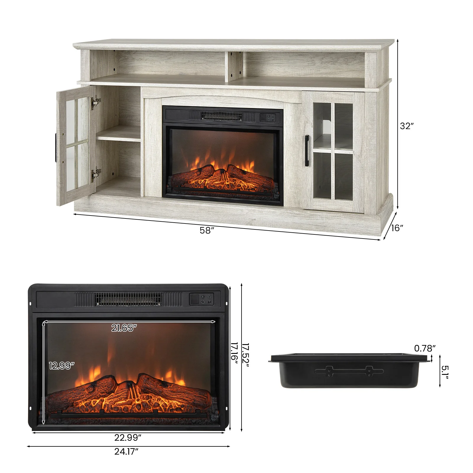 Fireplace TV Stand, 1400W Electric Fireplace, Gray - Image 5