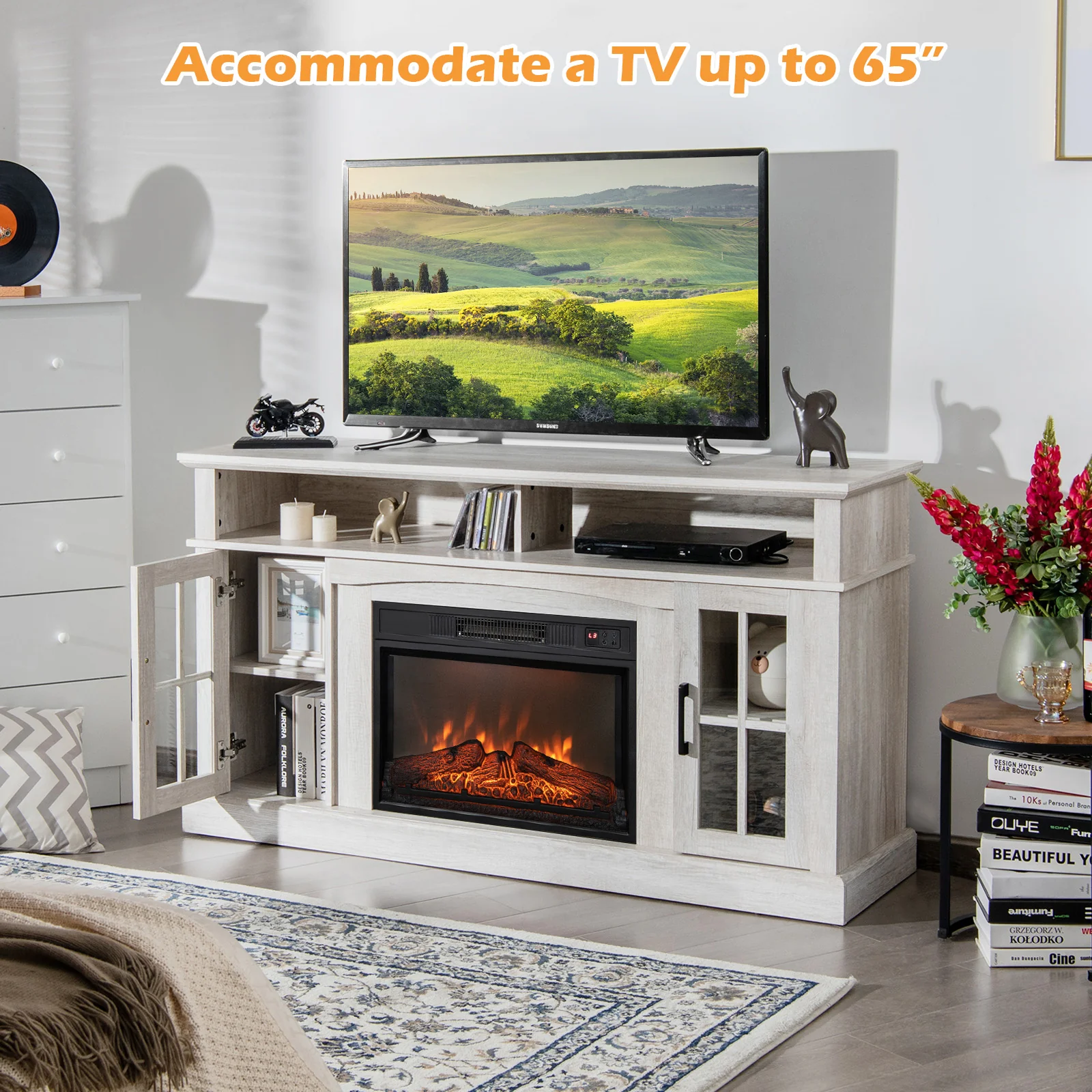 Fireplace TV Stand, 1400W Electric Fireplace, Gray - Image 9