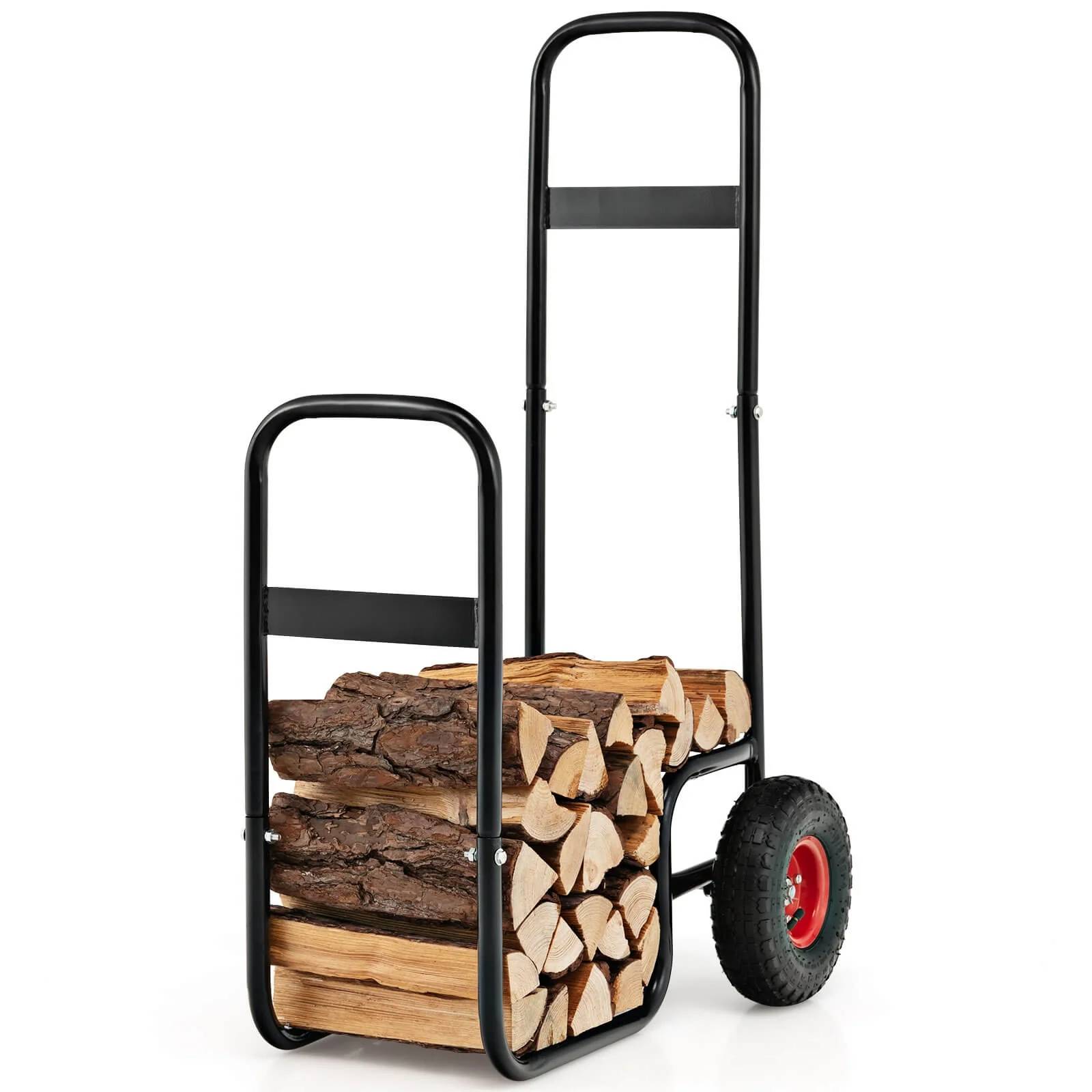 Firewood Log Cart Carrier, With Rubber Wheels, Black - Image 2