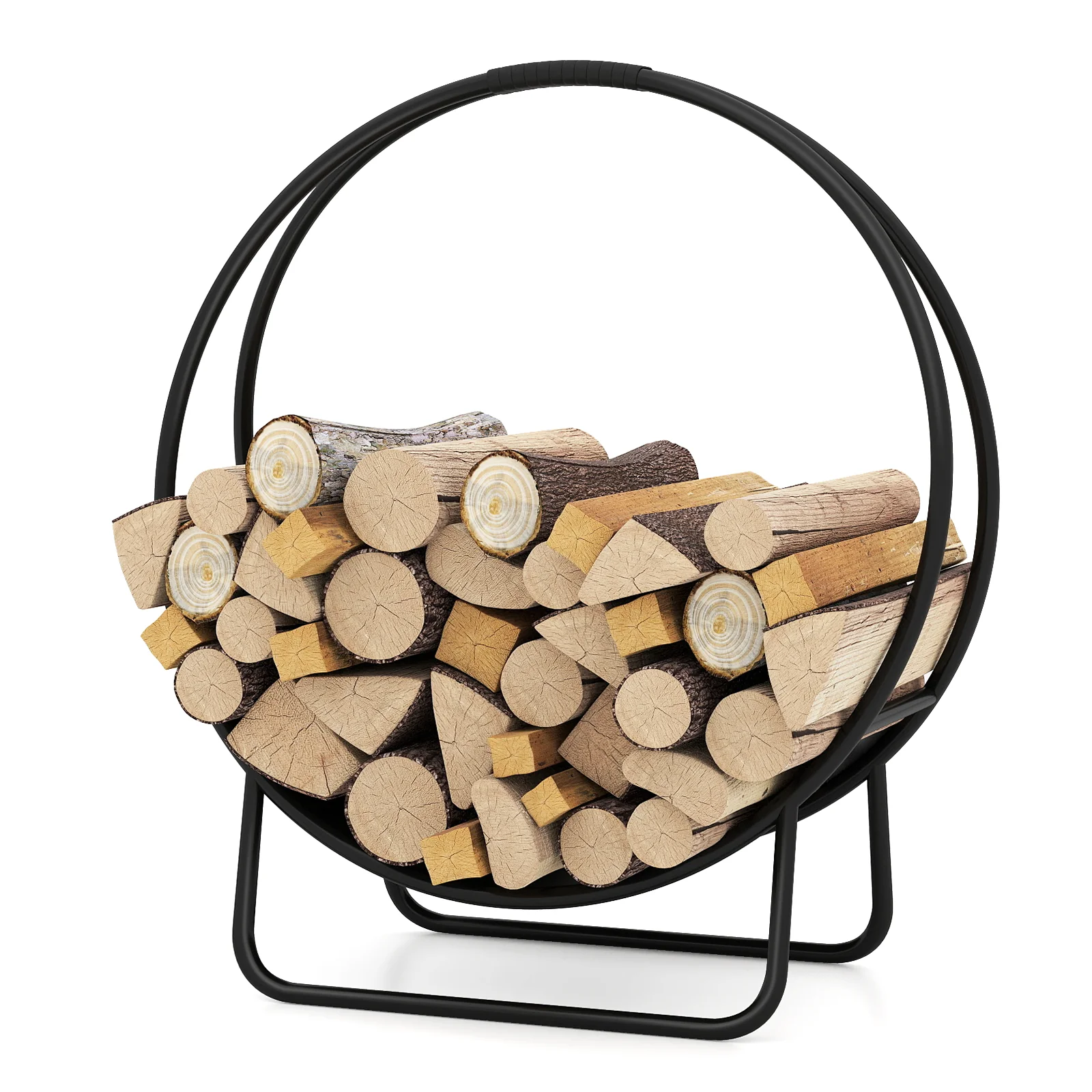 Firewood Log Hoop 20 Inch Round Heavy-duty Metal Curved Log Rack with Stand - Image 4