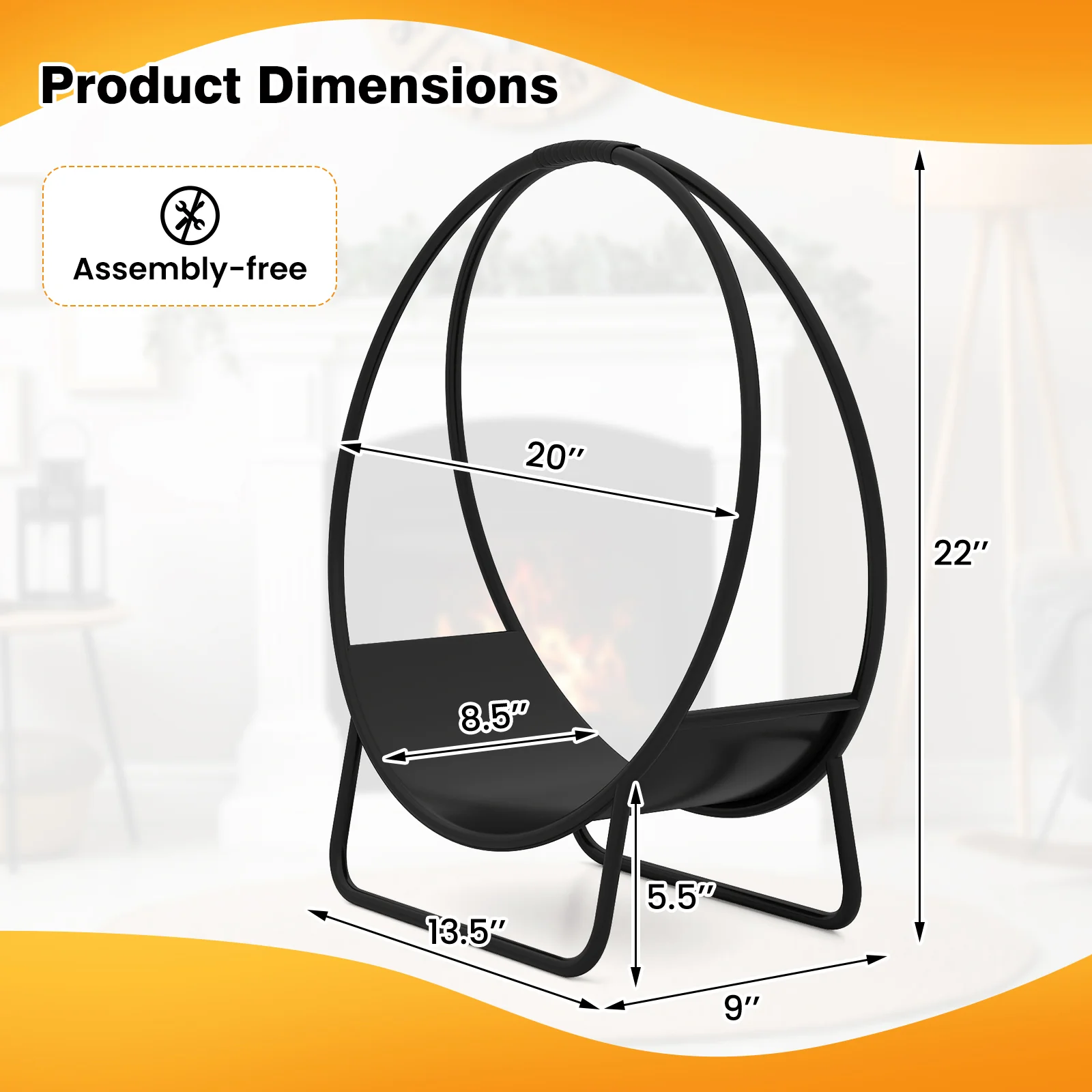 Firewood Log Hoop 20 Inch Round Heavy-duty Metal Curved Log Rack with Stand - Image 6
