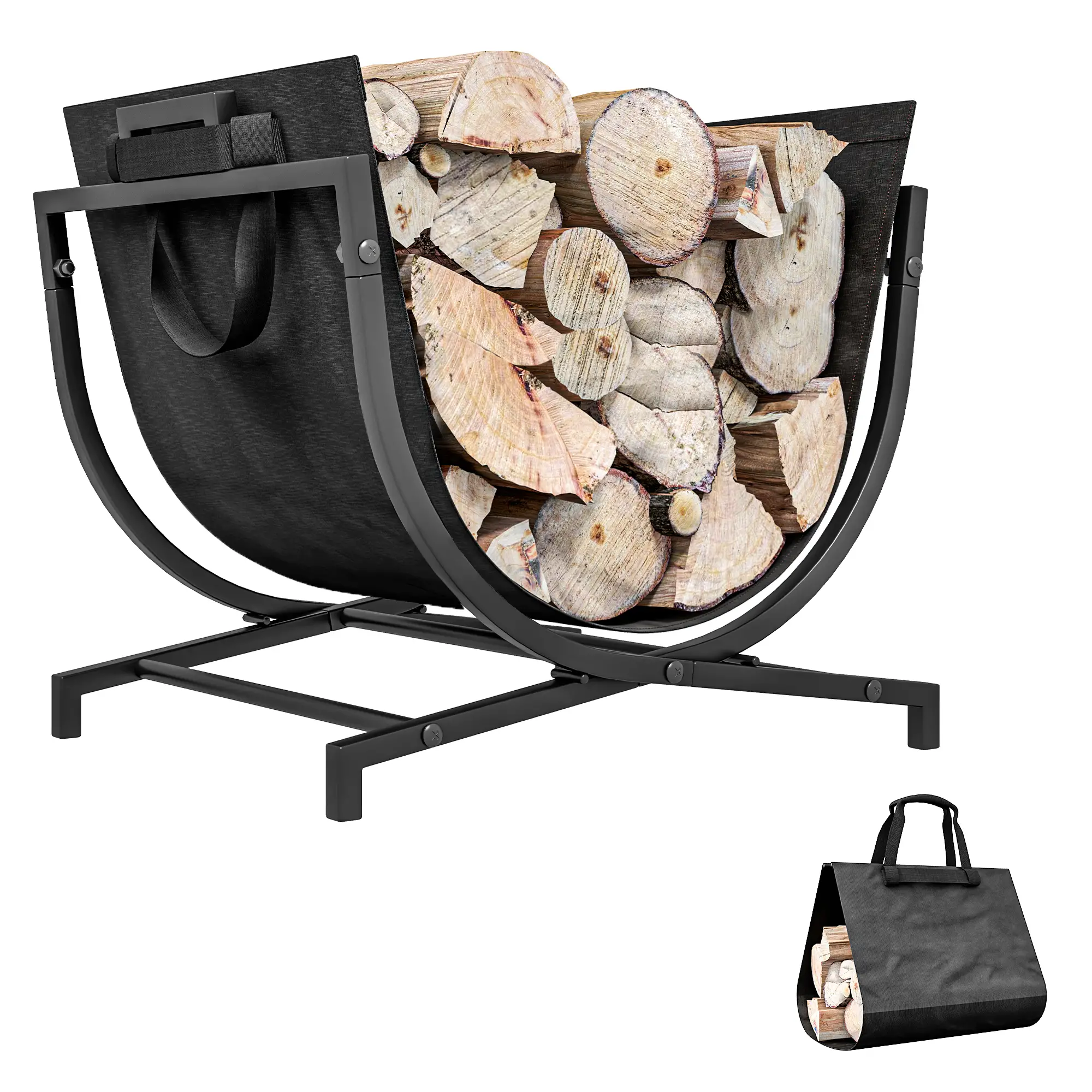 Firewood Rack, Foldable 17 Inch, with Removable Log Carrier, Black - Image 11