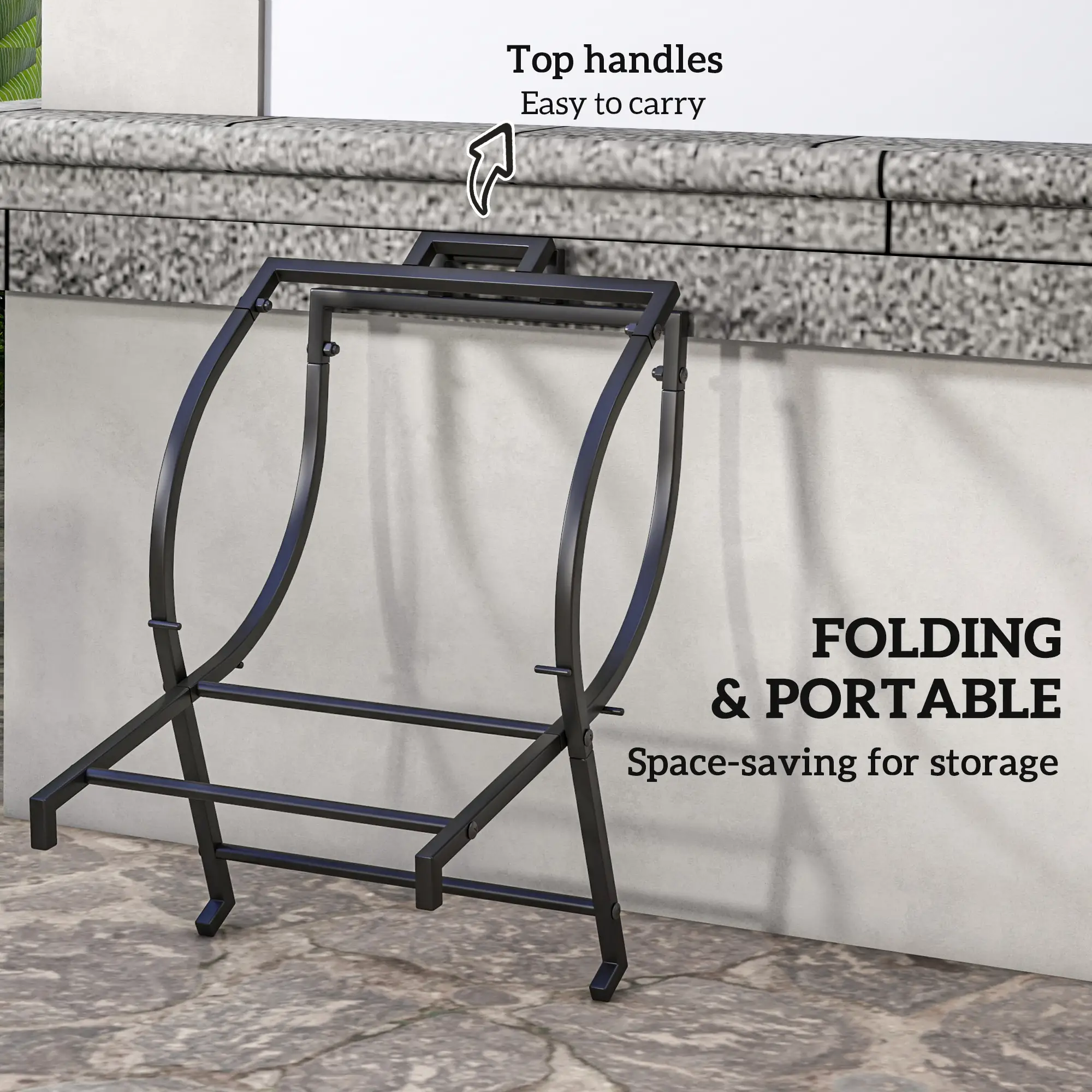 Firewood Rack, Foldable 17 Inch, with Removable Log Carrier, Black - Image 4
