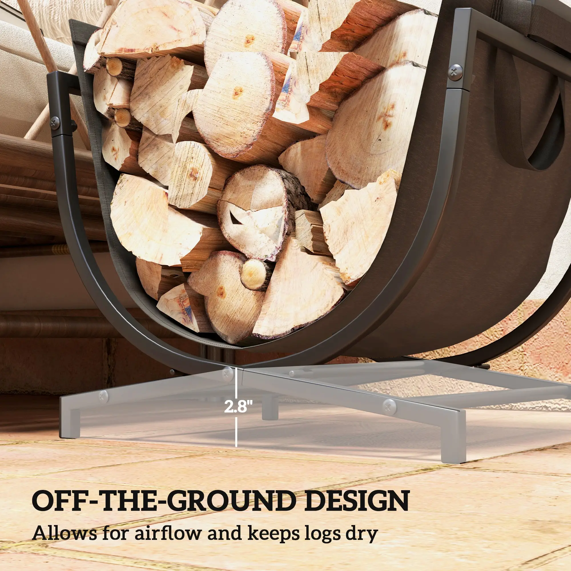 Firewood Rack, Foldable 17 Inch, with Removable Log Carrier, Black - Image 6
