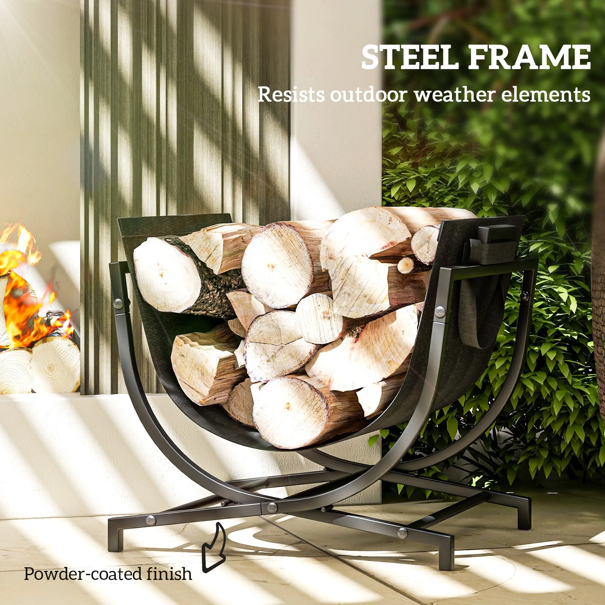 Firewood Rack, Foldable 17 Inch, with Removable Log Carrier, Black - Image 7