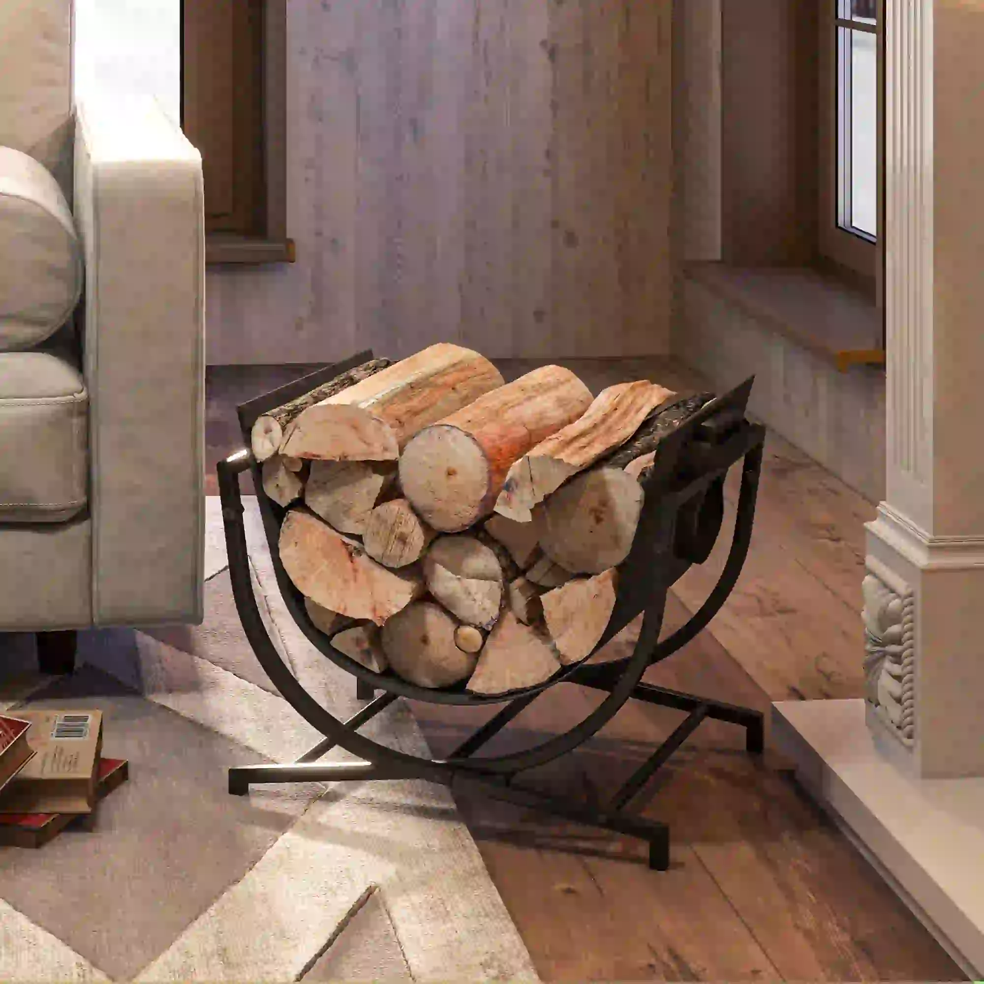 Firewood Rack, Foldable 17 Inch, with Removable Log Carrier, Black - Image 9