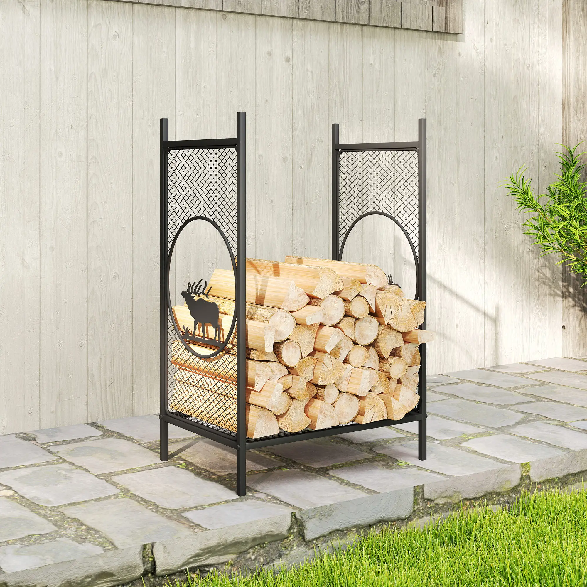 Firewood Rack Outdoor, 19" Heavy Duty Metal Log Holder with Mesh Sides - Image 10