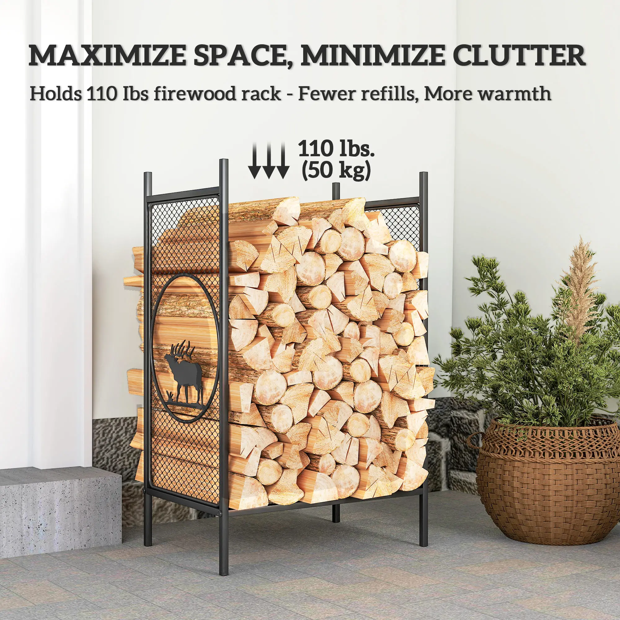Firewood Rack Outdoor, 19" Heavy Duty Metal Log Holder with Mesh Sides - Image 4