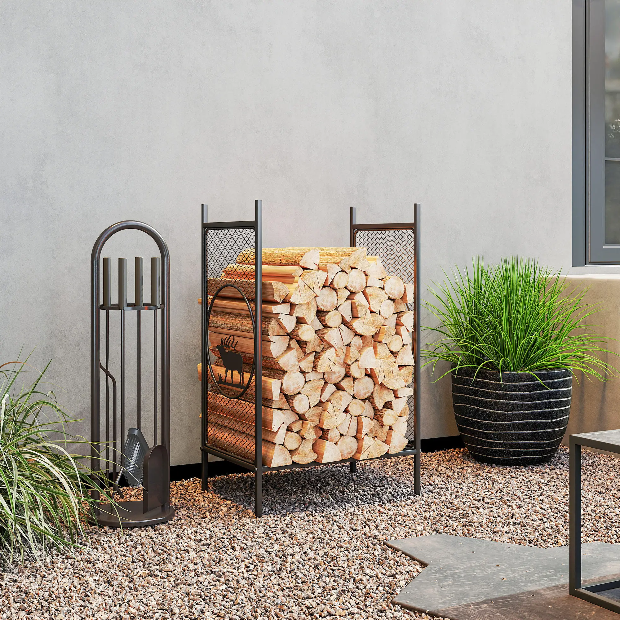 Firewood Rack Outdoor, 19" Heavy Duty Metal Log Holder with Mesh Sides - Image 8