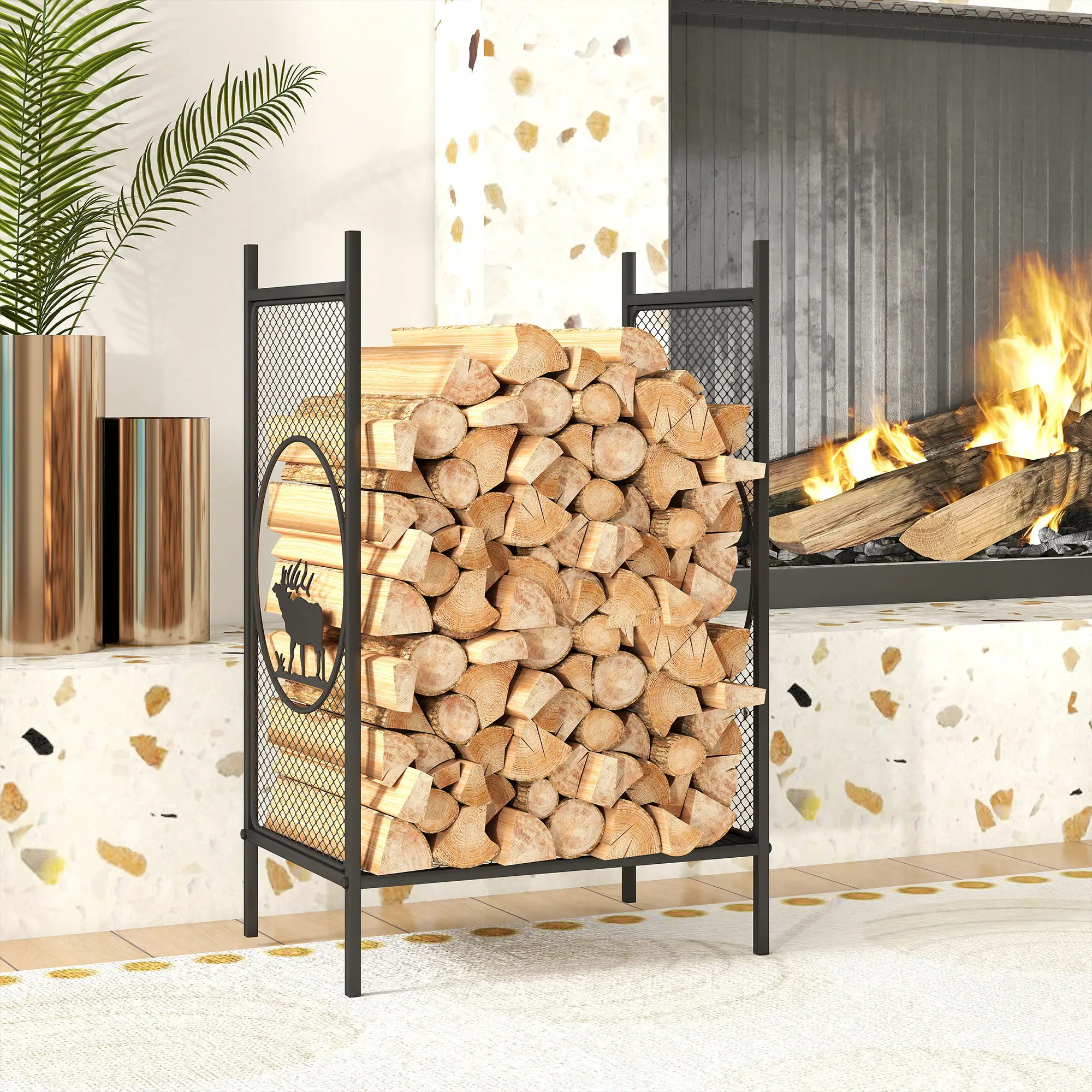 Firewood Rack Outdoor, 19" Heavy Duty Metal Log Holder with Mesh Sides - Image 9