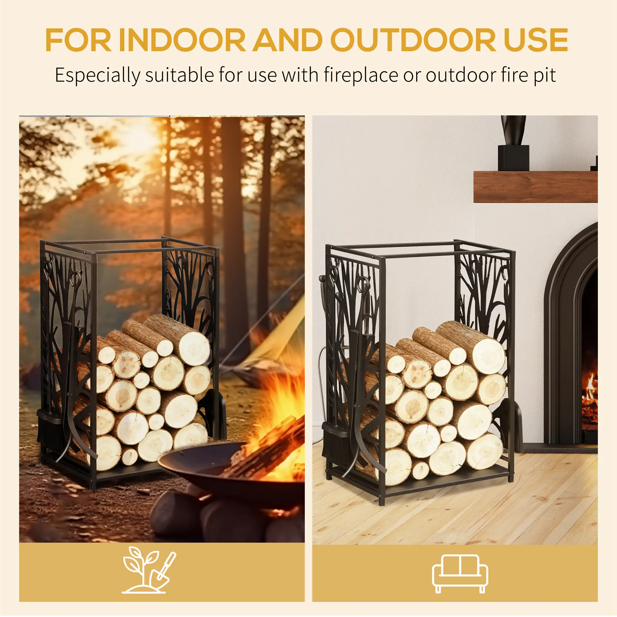 Firewood Rack With 4 Tools, Log Holder, 18.1" x 11.8" x 27.6", Black - Image 6