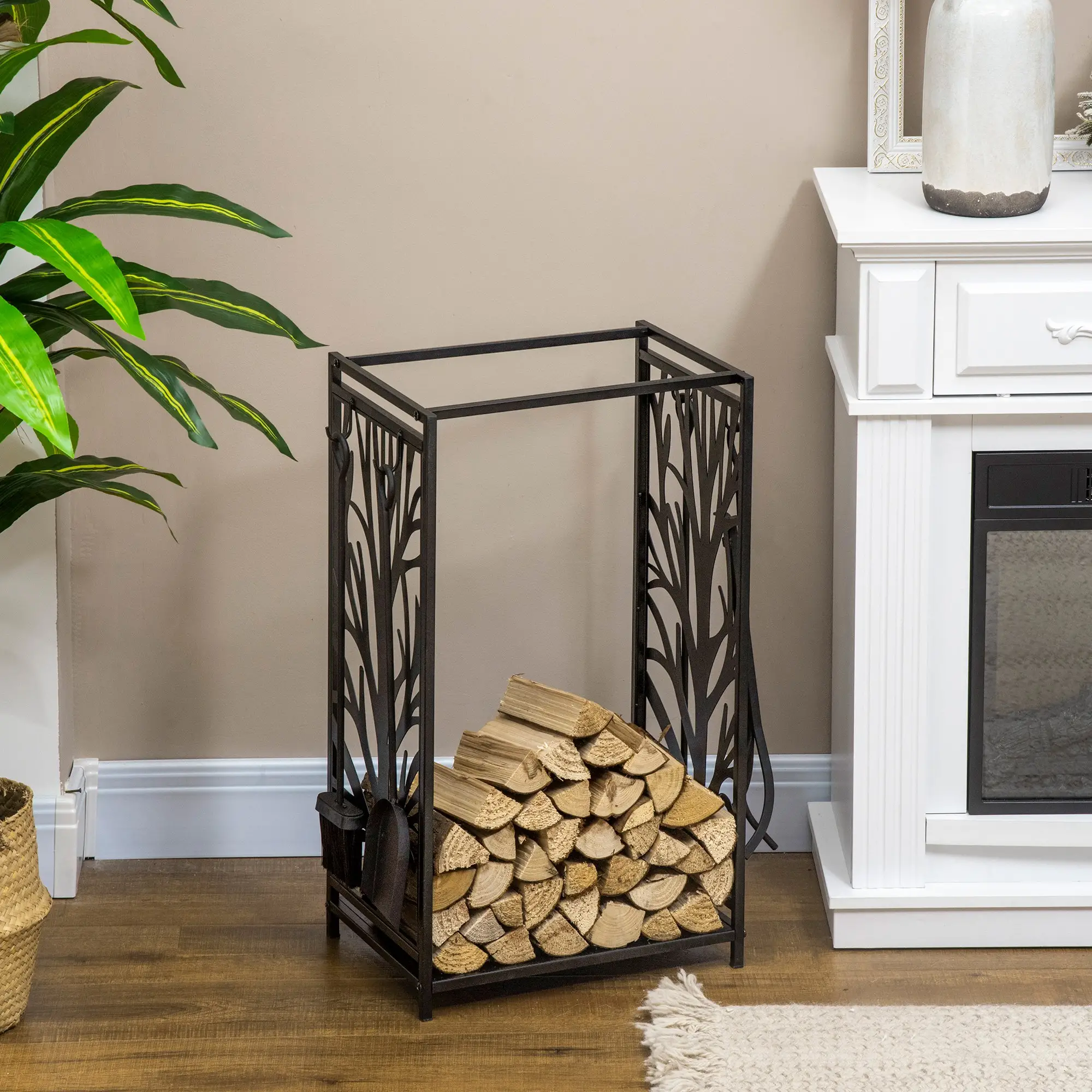 Firewood Rack With 4 Tools, Log Holder, 18.1" x 11.8" x 27.6", Black - Image 8