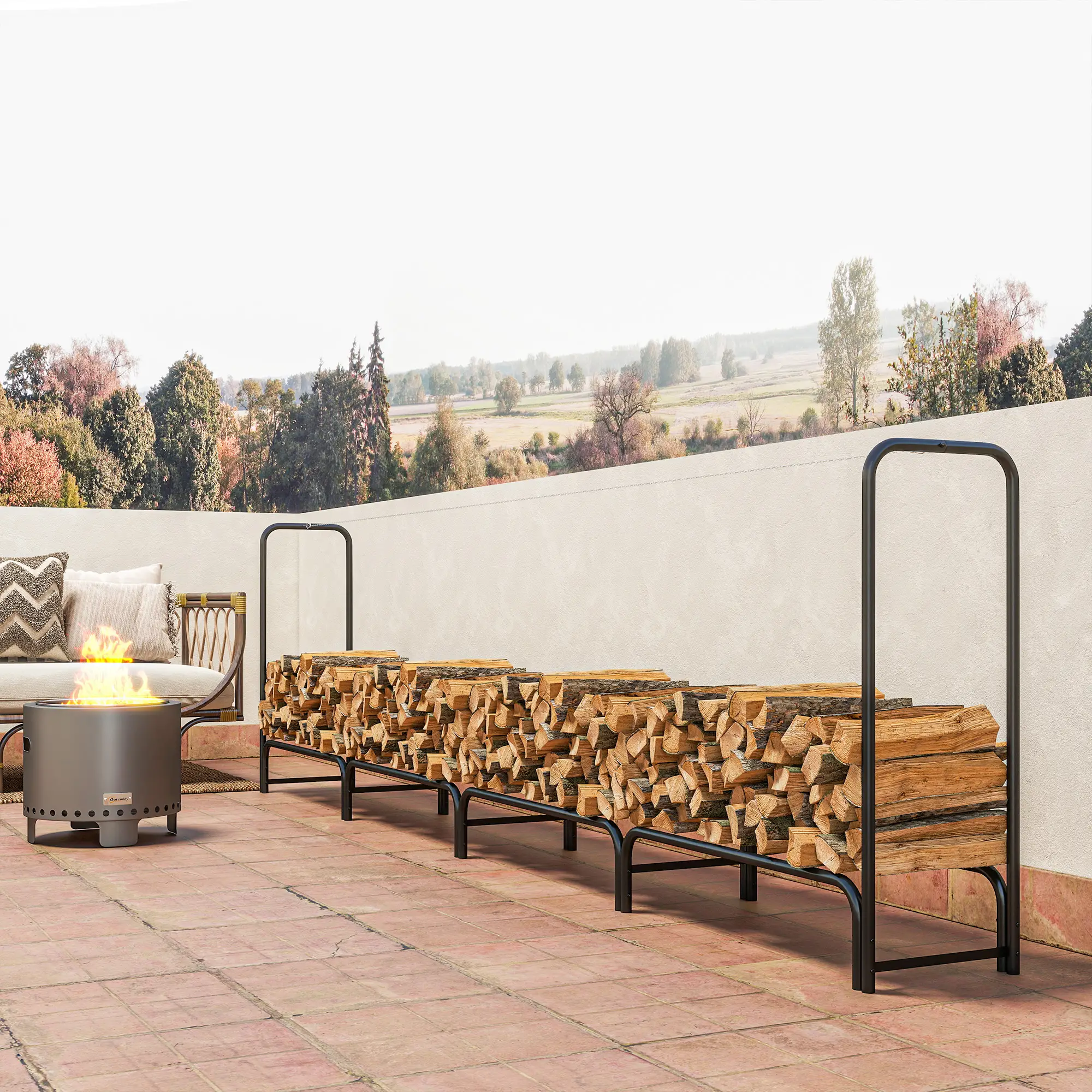 Firewood Rack with Waterproof Cover, 142" x 14" x 39", Dark Green - Image 10