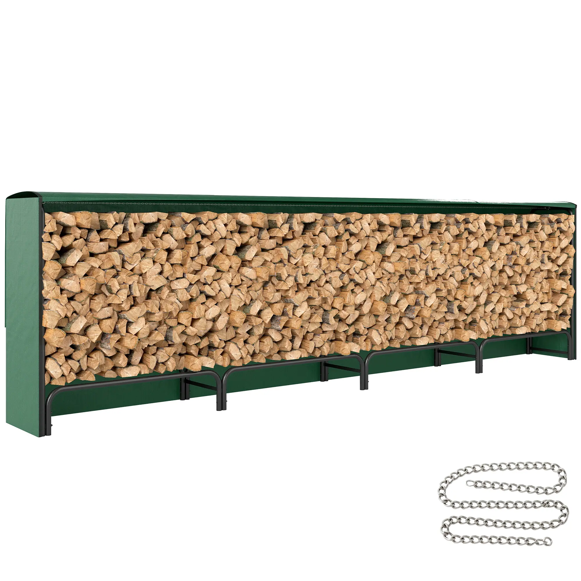 Firewood Rack with Waterproof Cover, 142" x 14" x 39", Dark Green - Image 11
