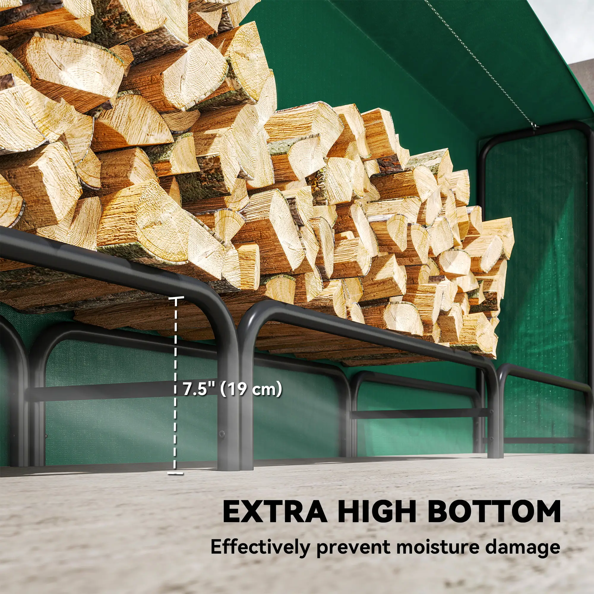 Firewood Rack with Waterproof Cover, 142" x 14" x 39", Dark Green - Image 5