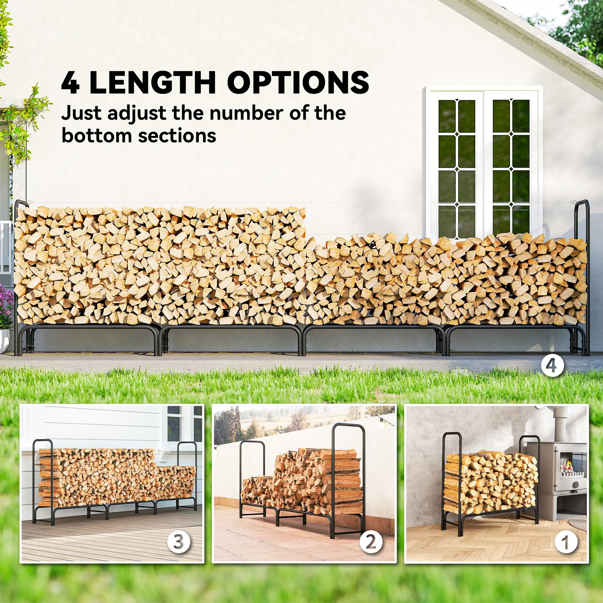 Firewood Rack with Waterproof Cover, 142" x 14" x 39", Dark Green - Image 7