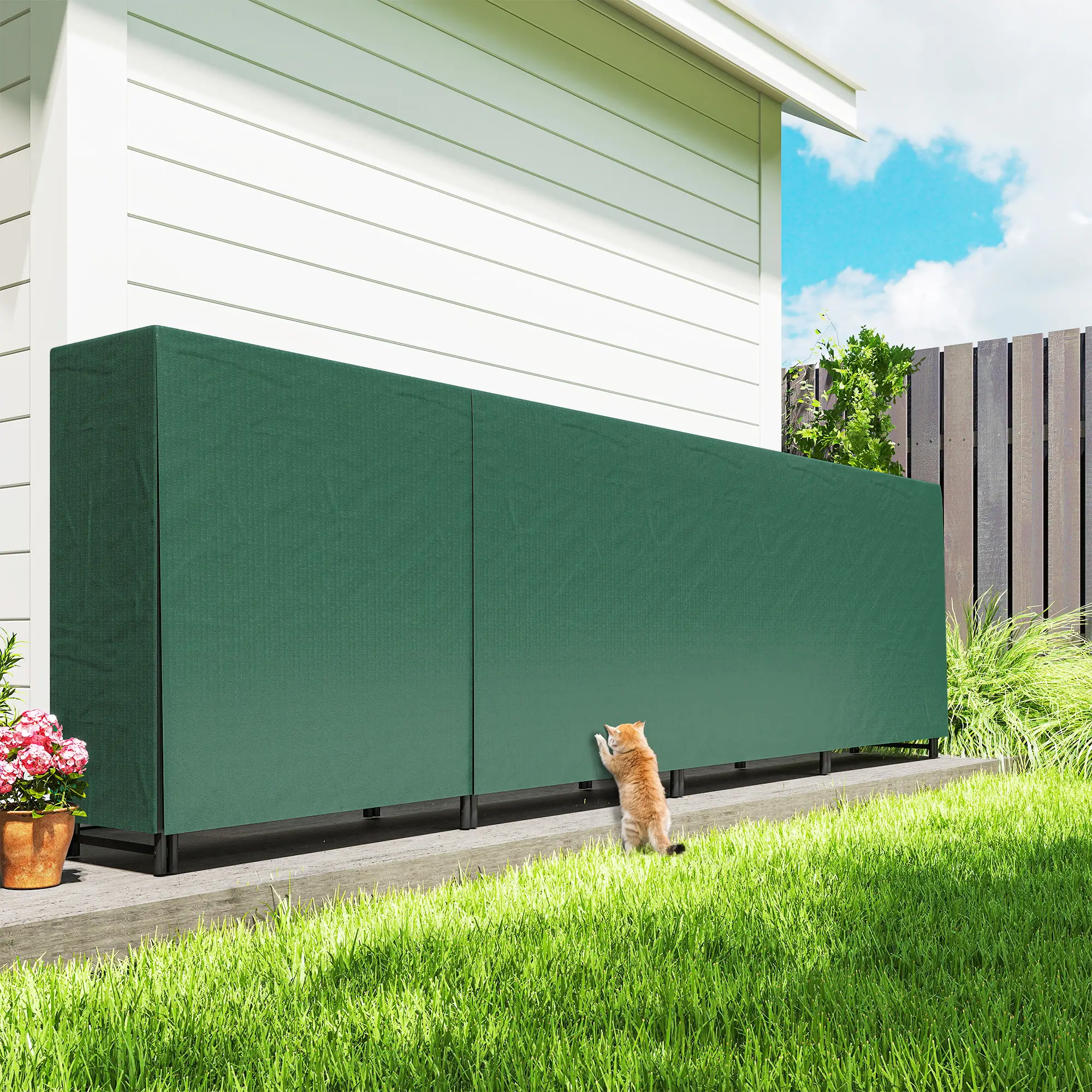 Firewood Rack with Waterproof Cover, 142" x 14" x 39", Dark Green - Image 9