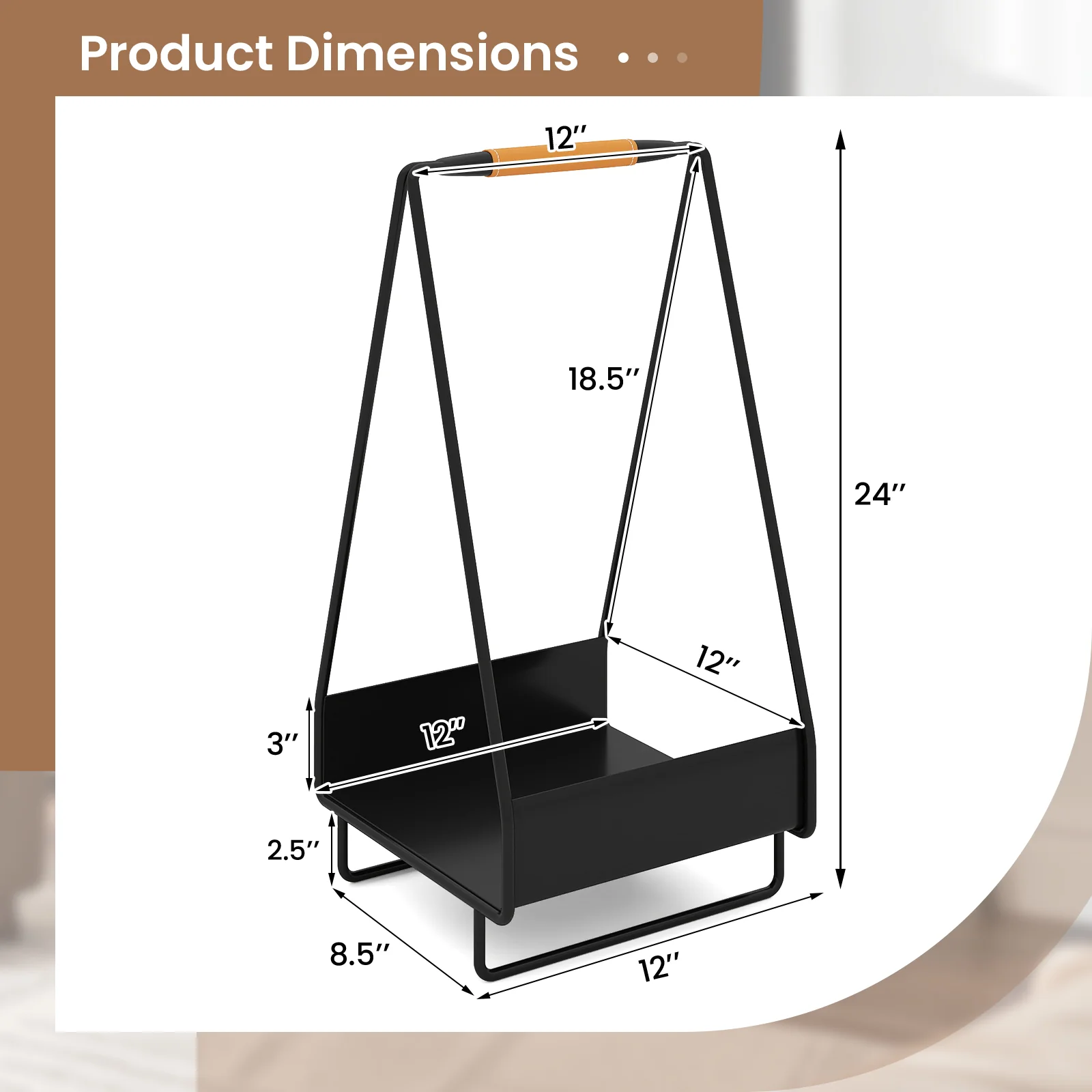 Firewood Storage Rack Heavy-duty Metal Log Holder with Handle and Square Rack - Image 6