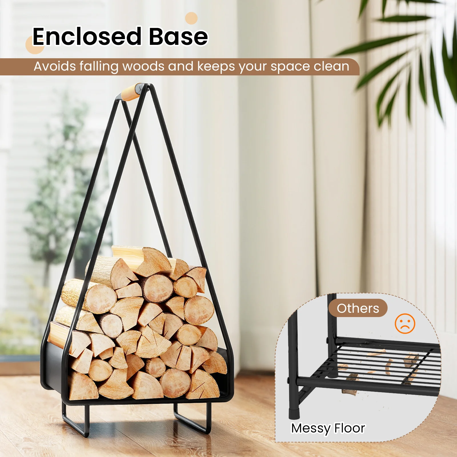 Firewood Storage Rack Heavy-duty Metal Log Holder with Handle and Square Rack - Image 8