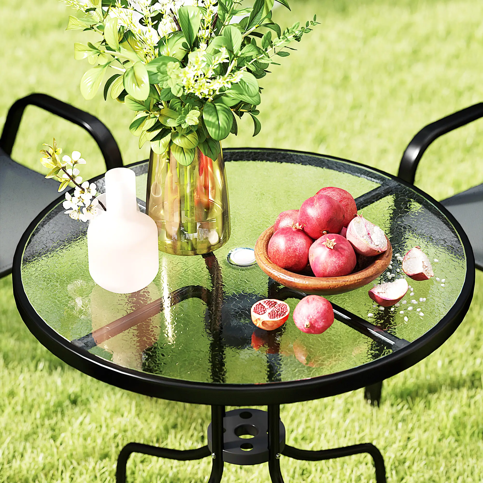 Five-Piece Steel Patio Set, Glass-Top Table, Dark Grey - Image 10