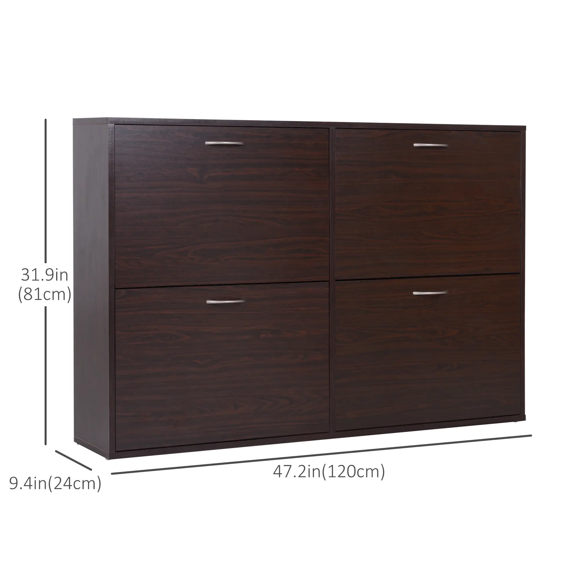 Flip Down Shoe Storage, Wooden Cabinet, 4 Drawer Organizer, Brown - Image 3
