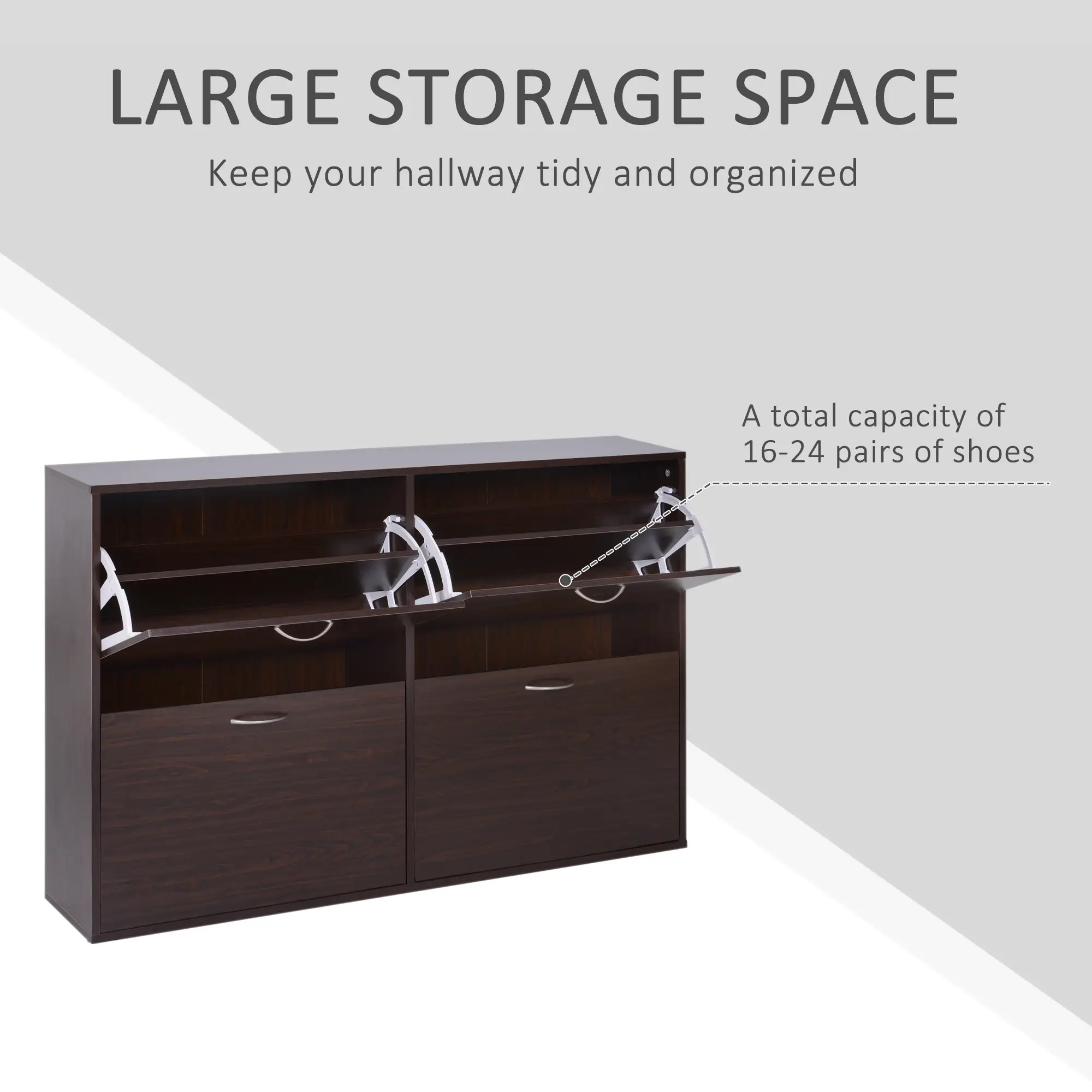 Flip Down Shoe Storage, Wooden Cabinet, 4 Drawer Organizer, Brown - Image 4