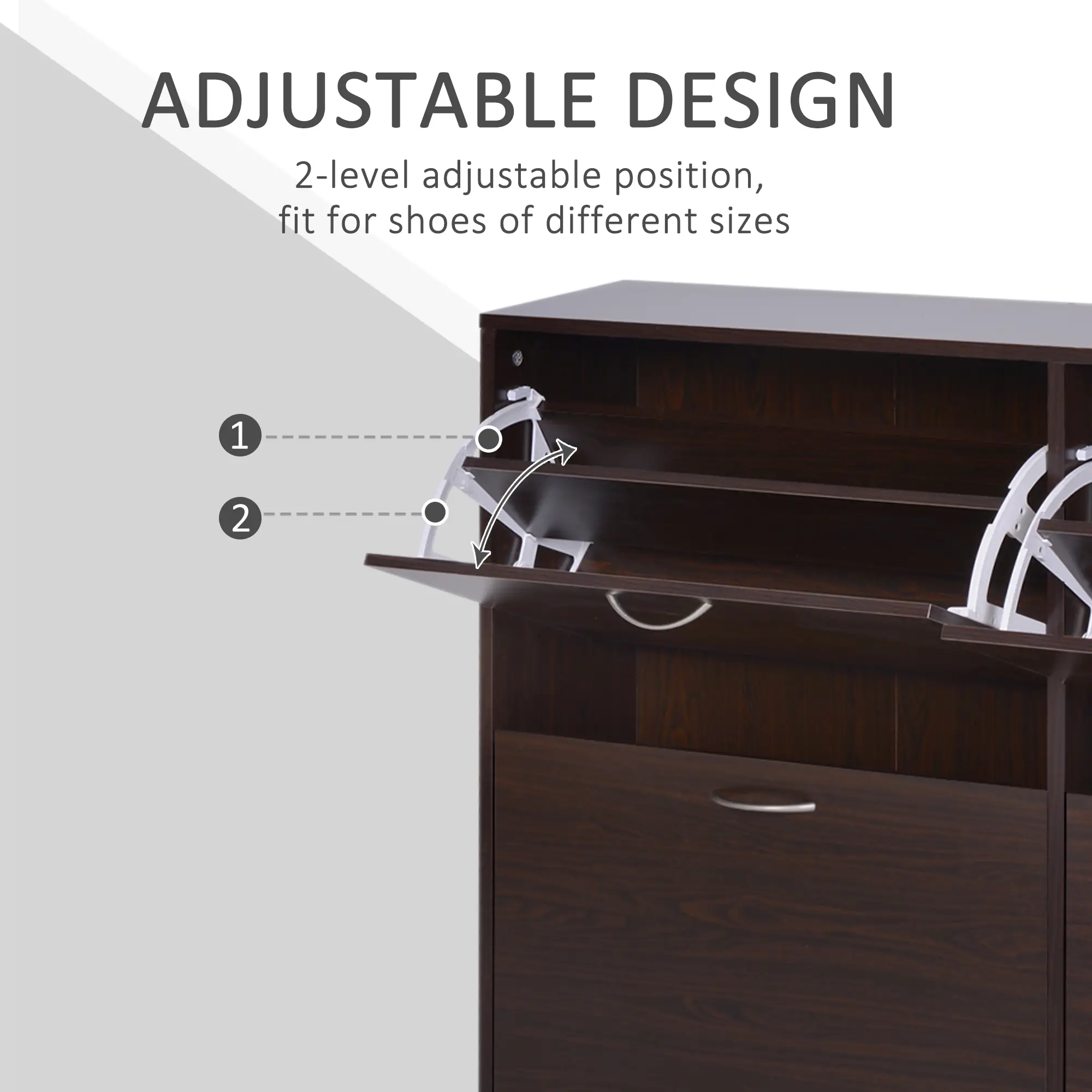Flip Down Shoe Storage, Wooden Cabinet, 4 Drawer Organizer, Brown - Image 5