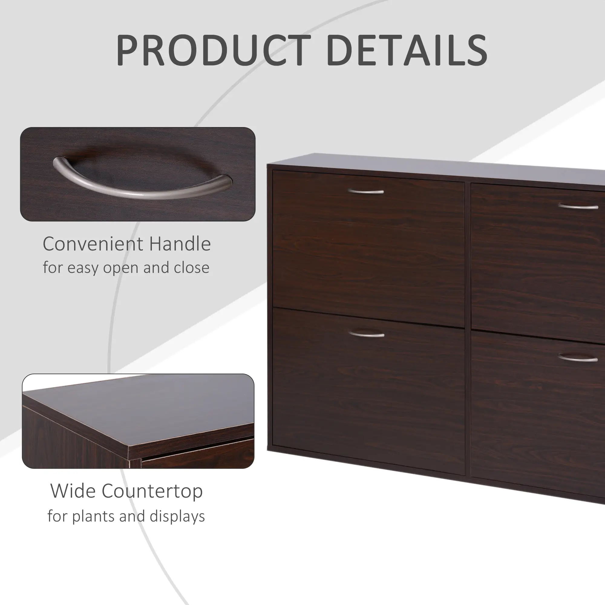 Flip Down Shoe Storage, Wooden Cabinet, 4 Drawer Organizer, Brown - Image 6