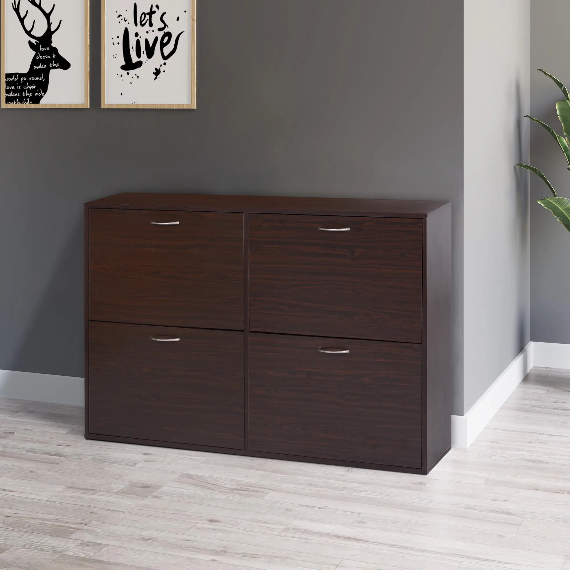 Flip Down Shoe Storage, Wooden Cabinet, 4 Drawer Organizer, Brown - Image 8