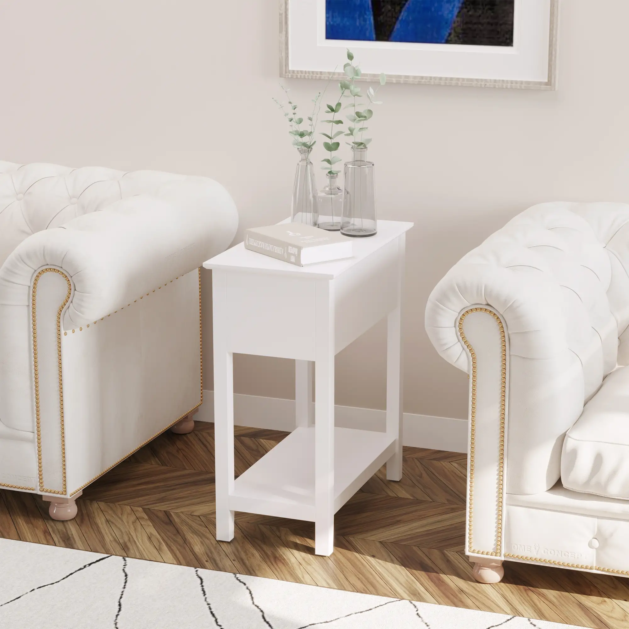Flip Top End Table, Side Table with Storage, Narrow Nightstand, White - Image 2