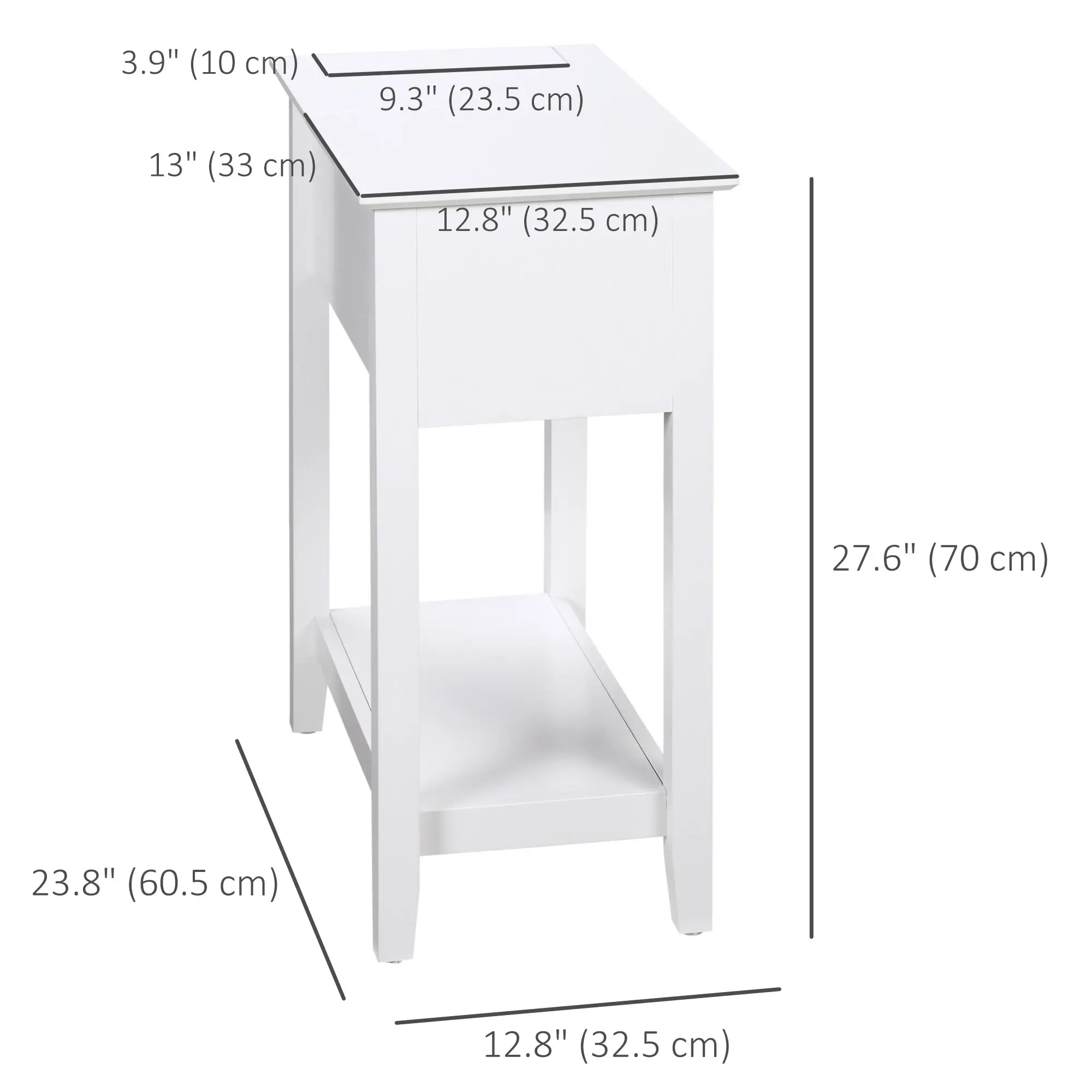 Flip Top End Table, Side Table with Storage, Narrow Nightstand, White - Image 3